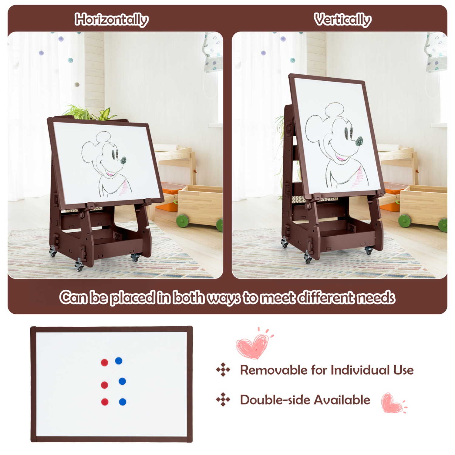 Gymax Kids' Standing Art Easel Dry-Erase Board Double Sided Chalkboard