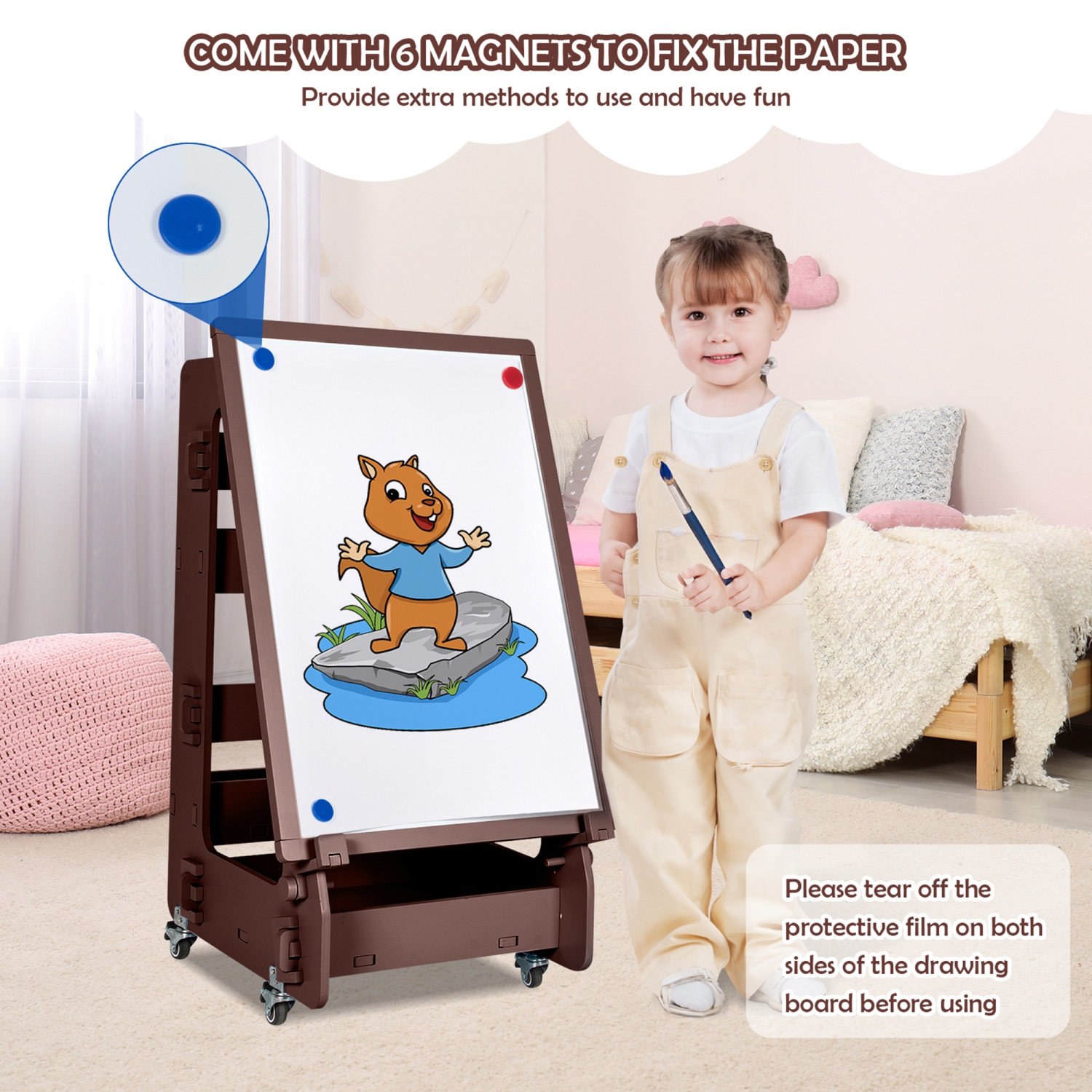 Gymax Kids' Standing Art Easel Dry-Erase Board Double Sided Chalkboard