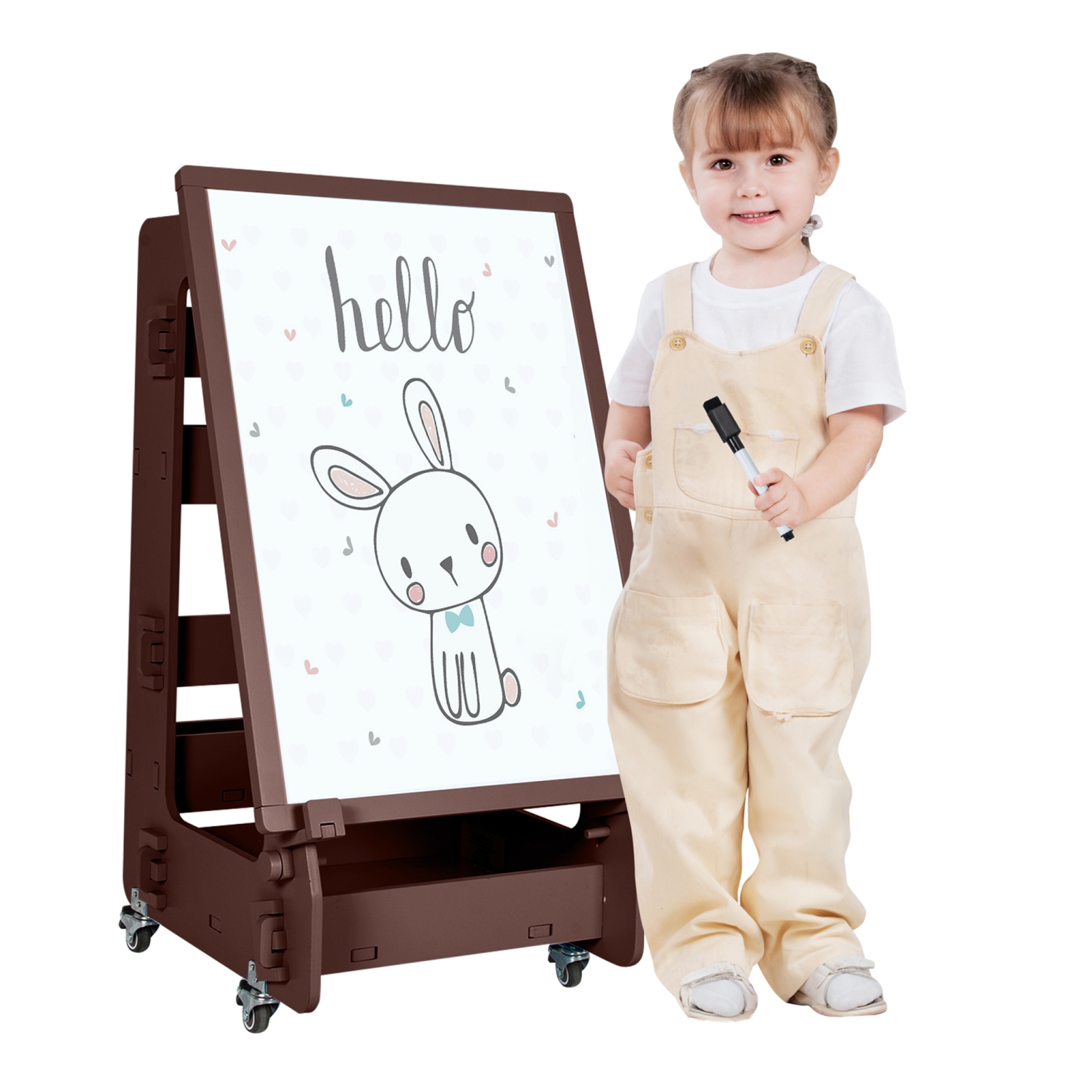 Gymax Kids' Standing Art Easel Dry-Erase Board Double Sided Chalkboard