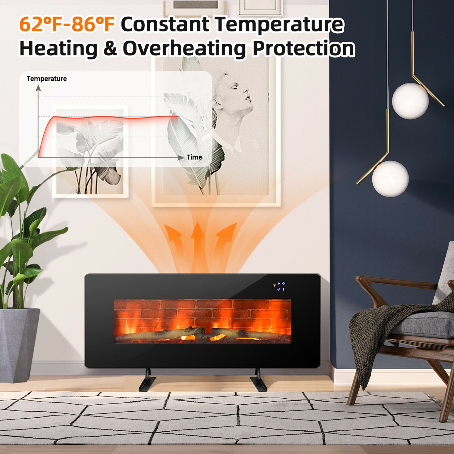 Gymax 42'' Electric Fireplace Wall Mounted & Freestanding Heater Remote Control 1500W