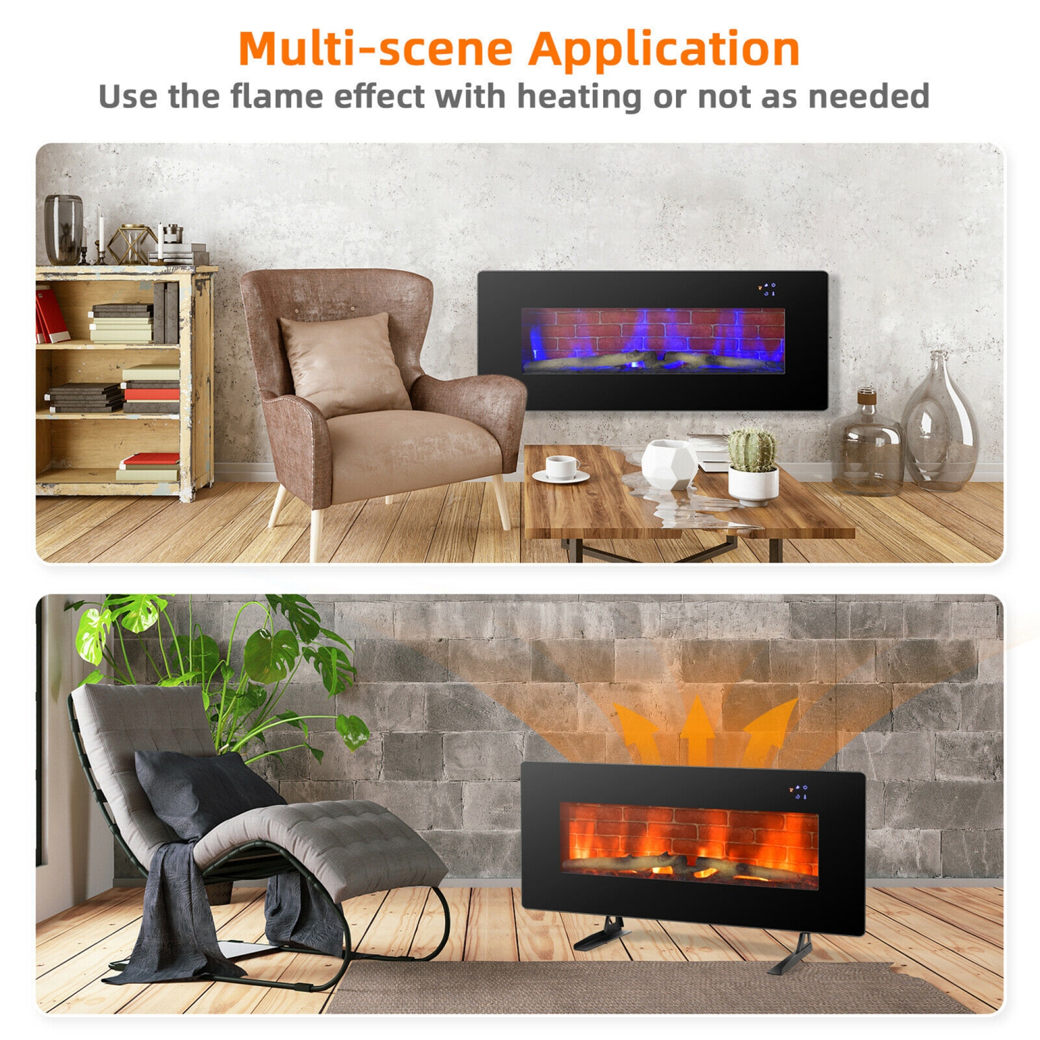 Gymax 42'' Electric Fireplace Wall Mounted & Freestanding Heater Remote Control 1500W