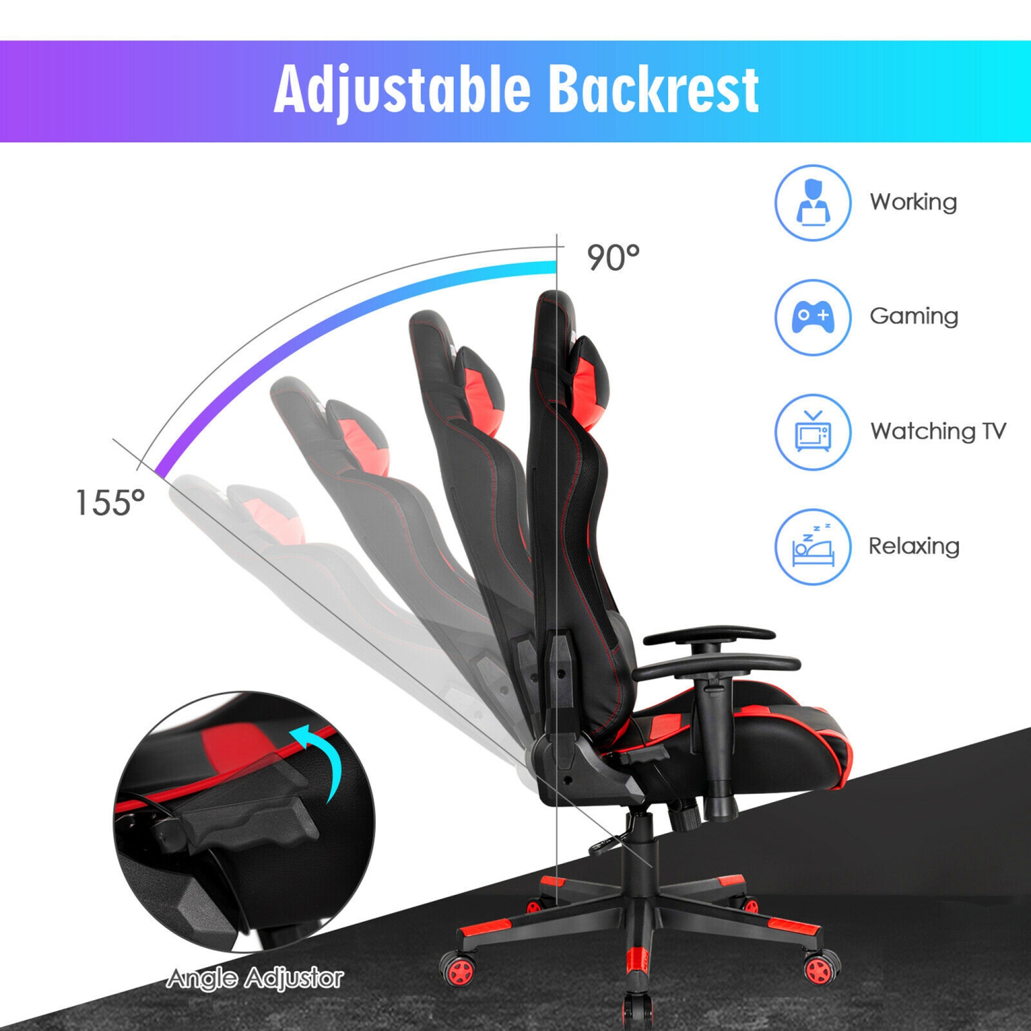 Gymax Gaming Chair Adjustable Swivel Computer Chair w/ LED Lights & Remote