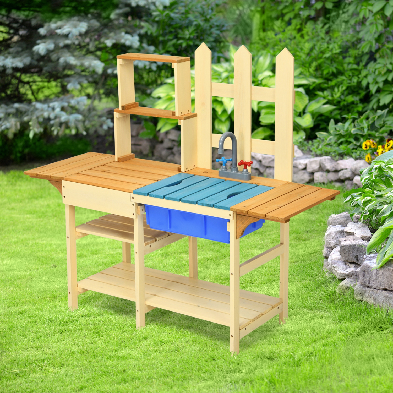 Gymax Wooden Kids Pretend Kitchen Play Set Outdoor Cooking Toy Gift Toddler Child