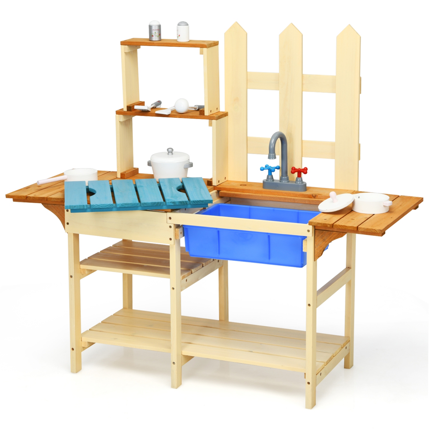 Gymax Wooden Kids Pretend Kitchen Play Set Outdoor Cooking Toy Gift Toddler Child