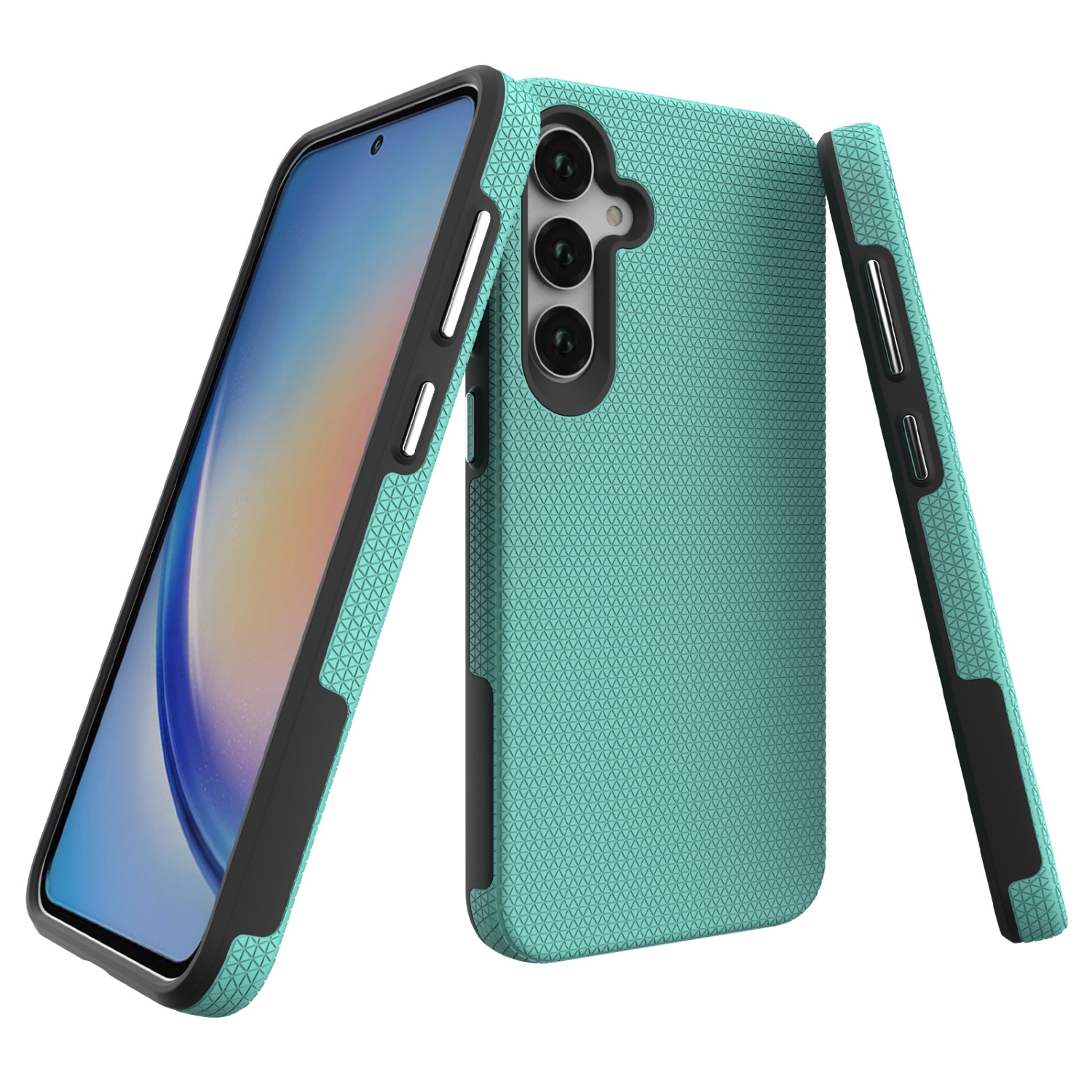 TopSave Triangle Pattern PC Back+Inner TPU hybride double couche pour Samsung Galaxy A36/A56 5G 6,7&nbsp;po, sarcelle