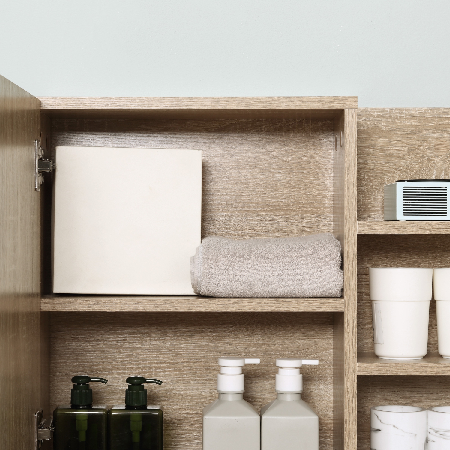 Armoire à pharmacie kleankin avec miroir, armoire à miroir de salle de bain murale, armoire murale de salle de bain avec 3 tablettes ouvertes, naturel