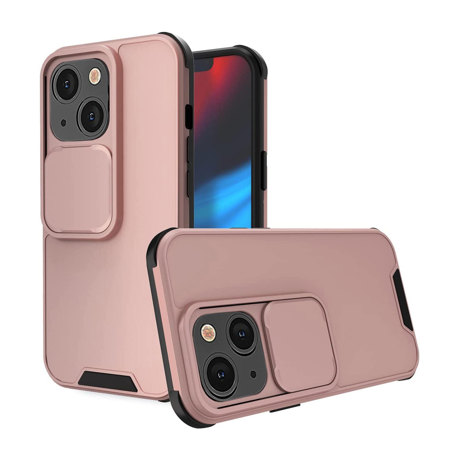Coque rigide pour téléphone PC et TPU avec protection de caméra coulissante pour iPhone 13 6,1 pouces avec chargement sans fil -Champagne