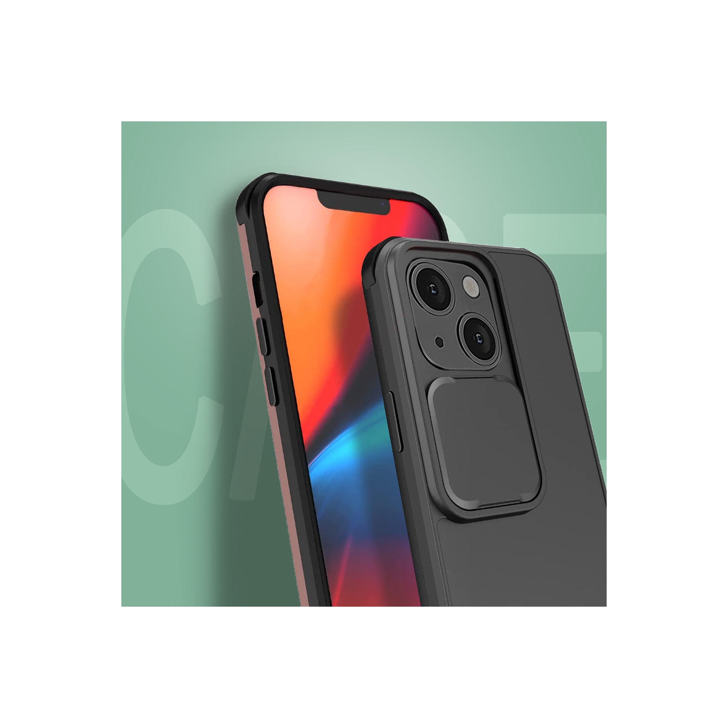 Coque rigide pour téléphone PC et TPU avec protection de caméra coulissante pour iPhone 13 6,1 pouces avec chargement sans fil -Champagne