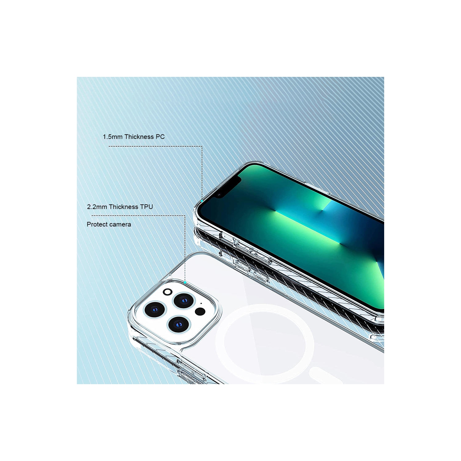 Lucency Transparent Phone Case Compatible with Magsafe Charger for iPhone 13 Pro 6.1” 2021 ,without turning yellow color, anti fingerprints,