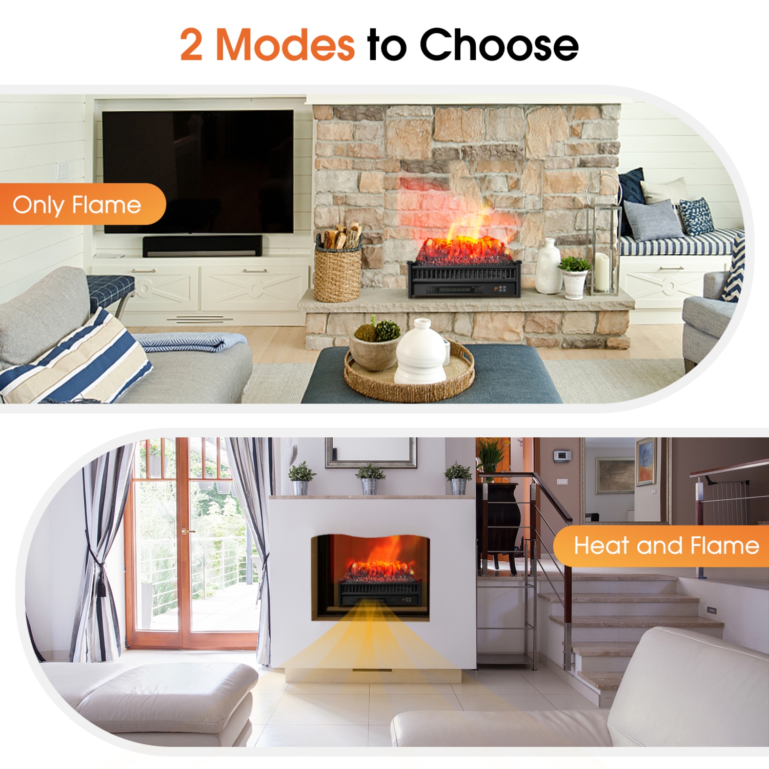 Topbuy 23" Electric Fireplace Log Heater Portable Realistic Ember Bed Fireplace Insert w/ Adjustable Brightness & Temperature