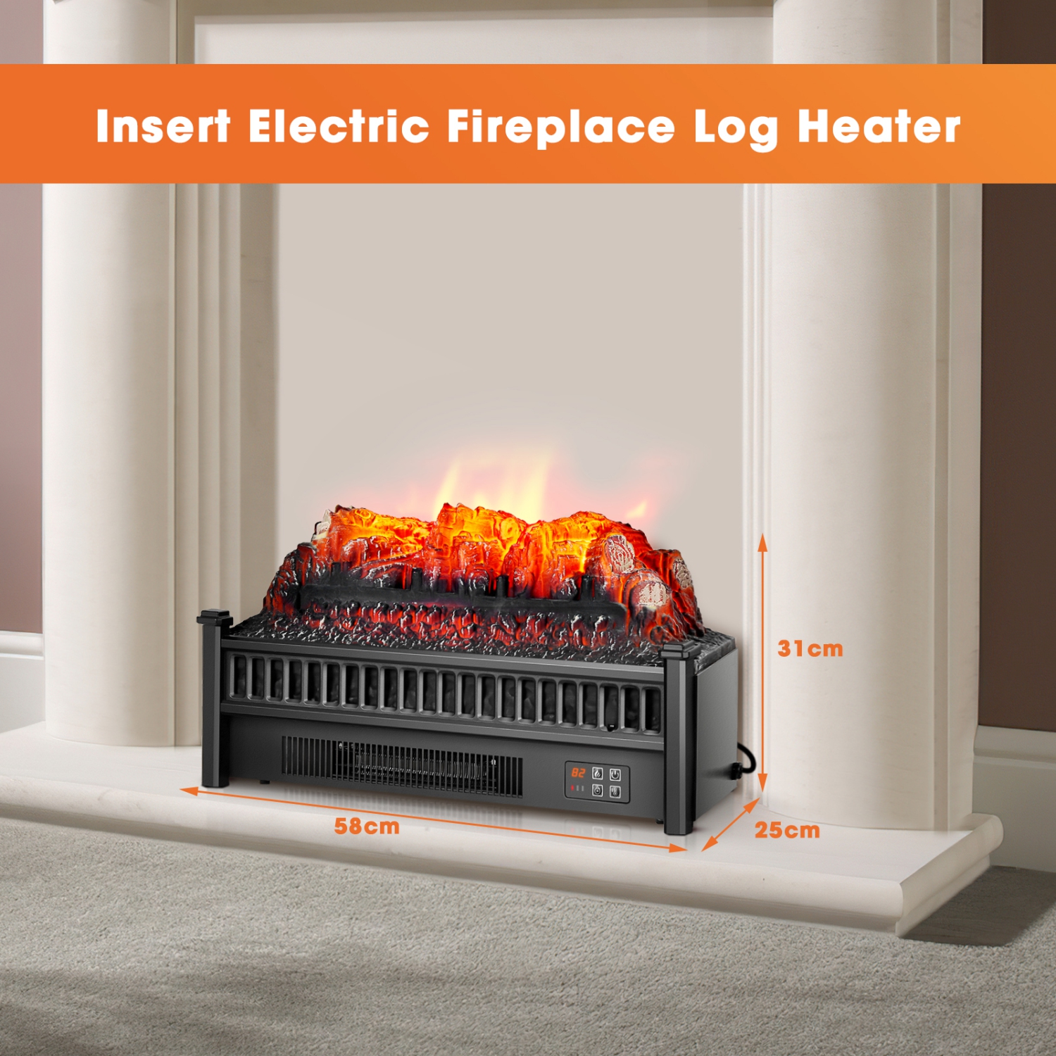 Topbuy 23" Electric Fireplace Log Heater Portable Realistic Ember Bed Fireplace Insert w/ Adjustable Brightness & Temperature