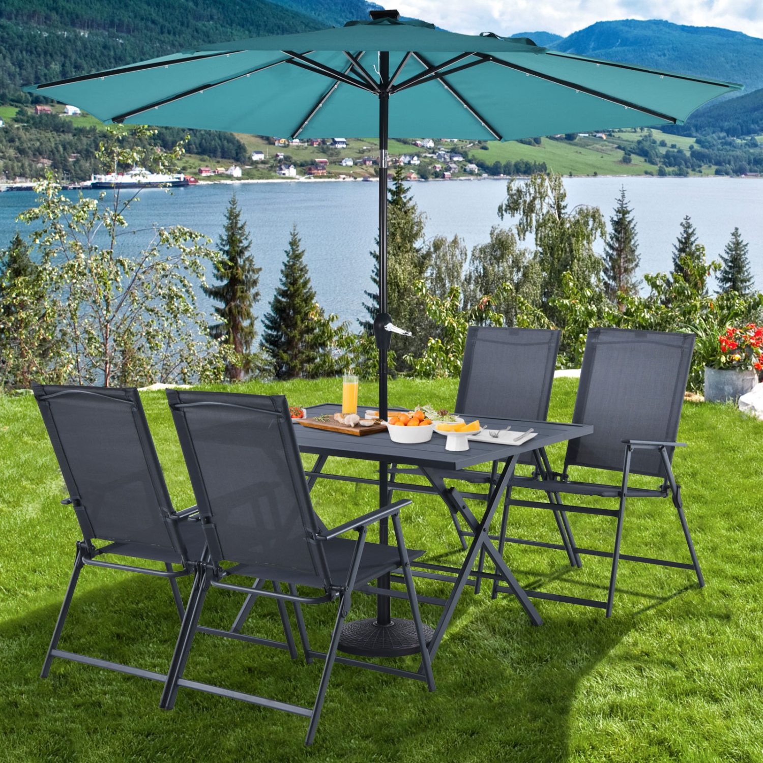 Ensemble patio 5 pièces table et chaises d’extérieur avec table pliante de PatioJoy