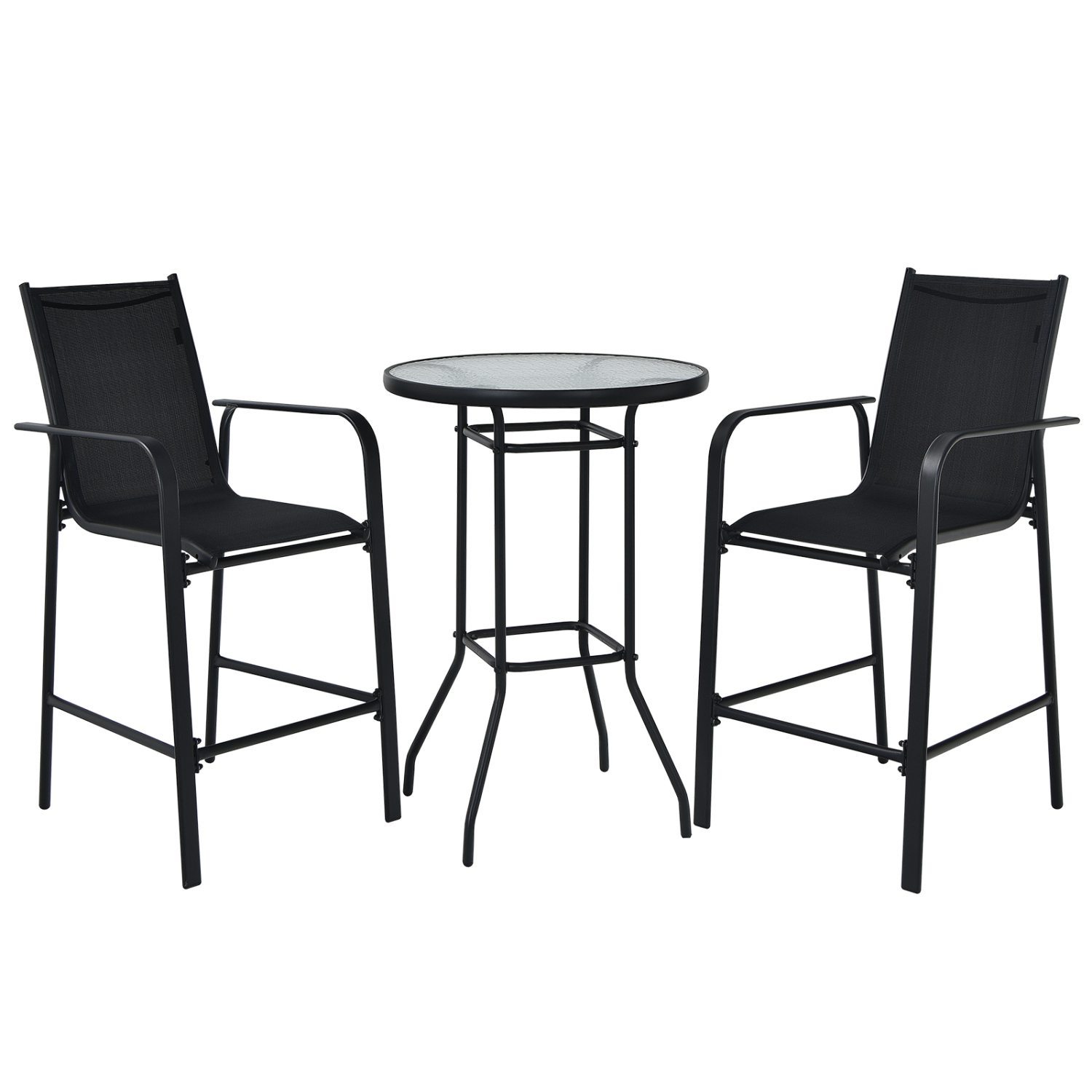 Patiojoy 3 PCS Patio Bistro Set Outdoor Table & Chairs Set w/Tempered Glass Top Black