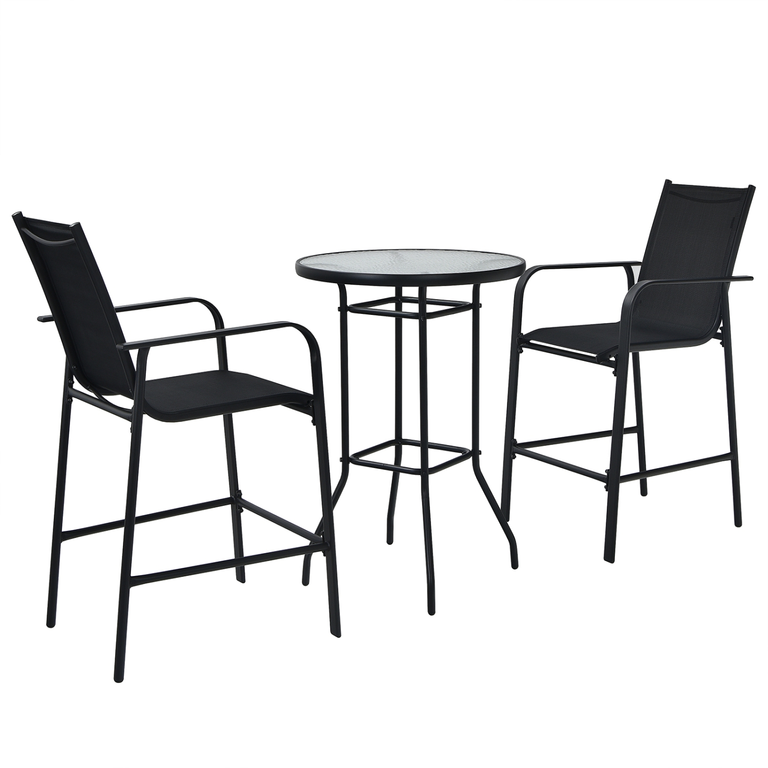 Patiojoy 3 PCS Patio Bistro Set Outdoor Table & Chairs Set w/Tempered Glass Top Black