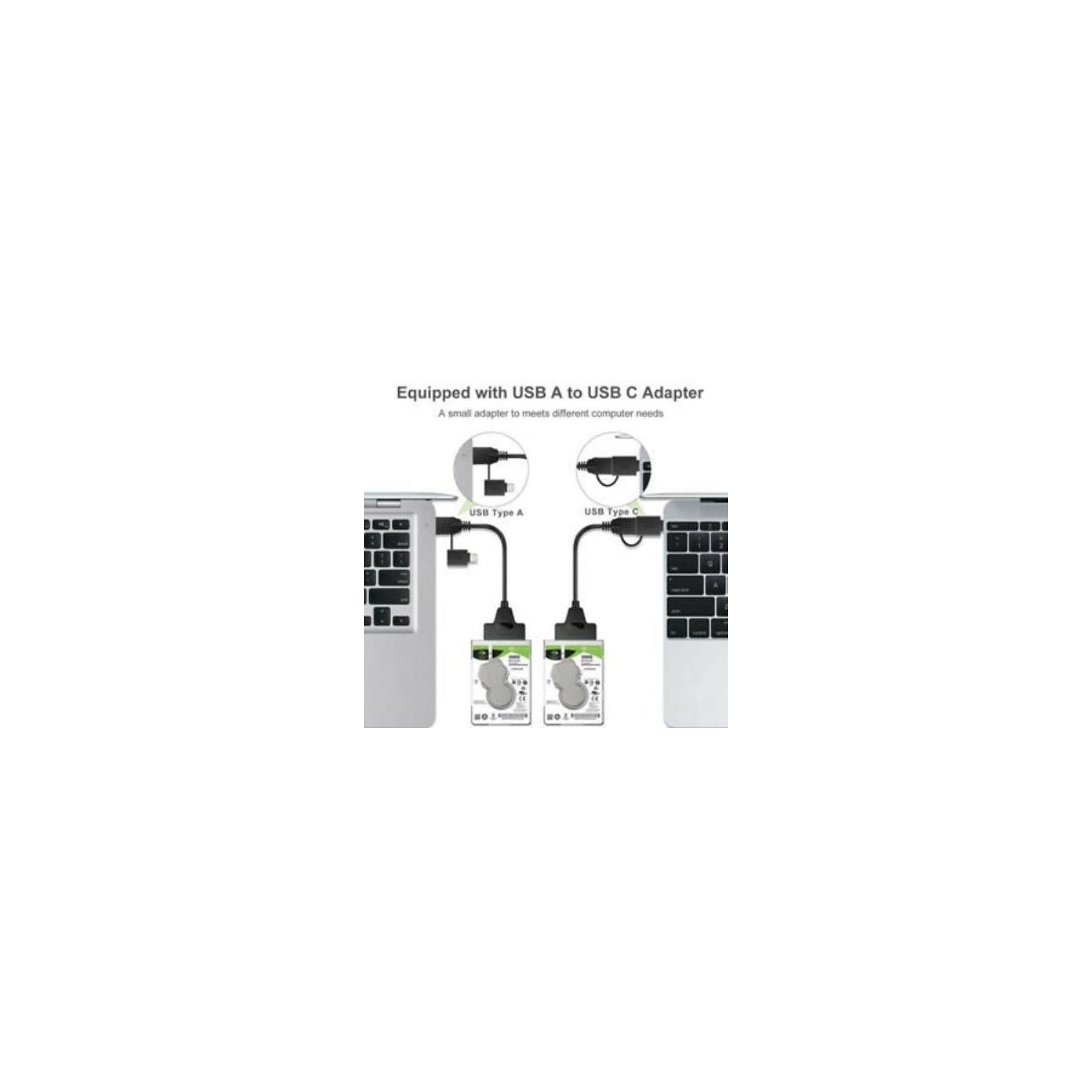 Type C & USB 3.0 Male to SATA 22 Pin 2.5 Inch Hard Disk SSD Drive Adapter Cable