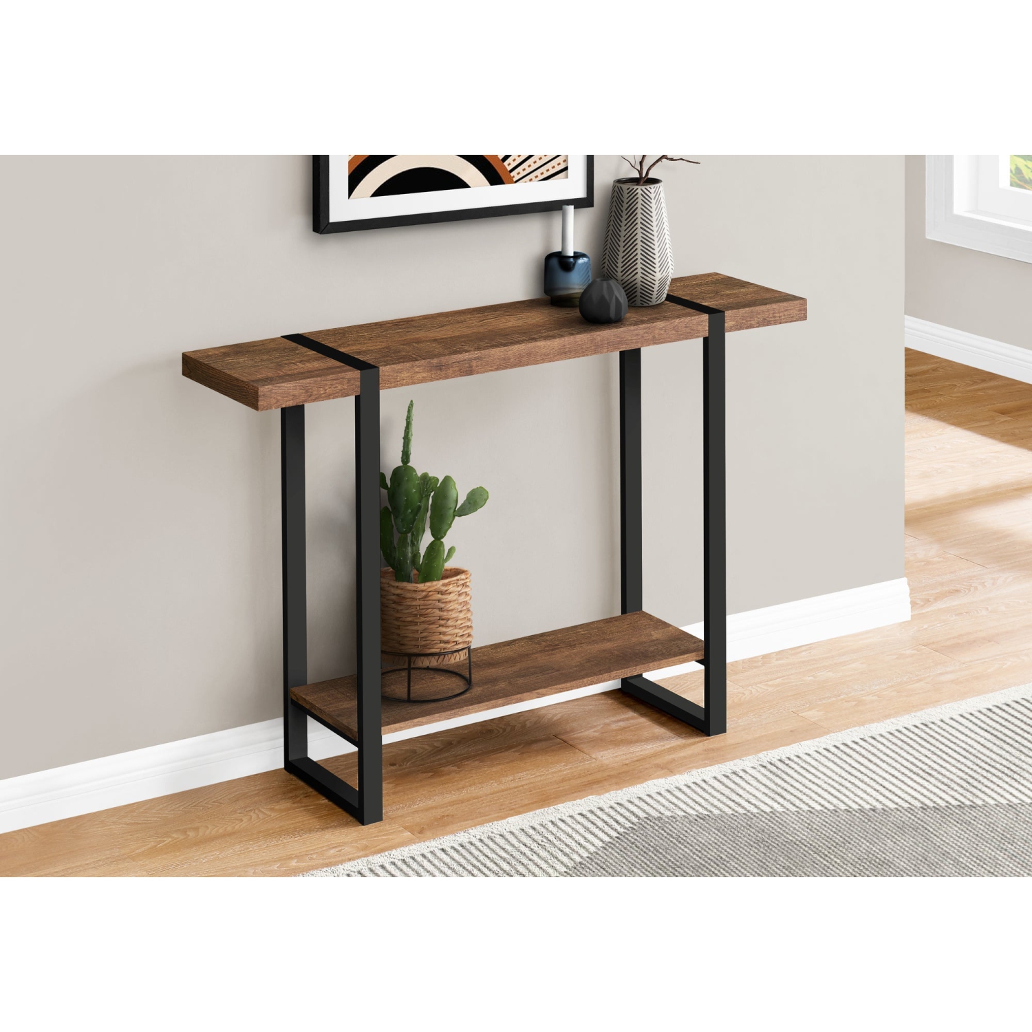 Monarch Specialties I 2851 Accent Table 48"L Brown Reclaimed Wood-look Black