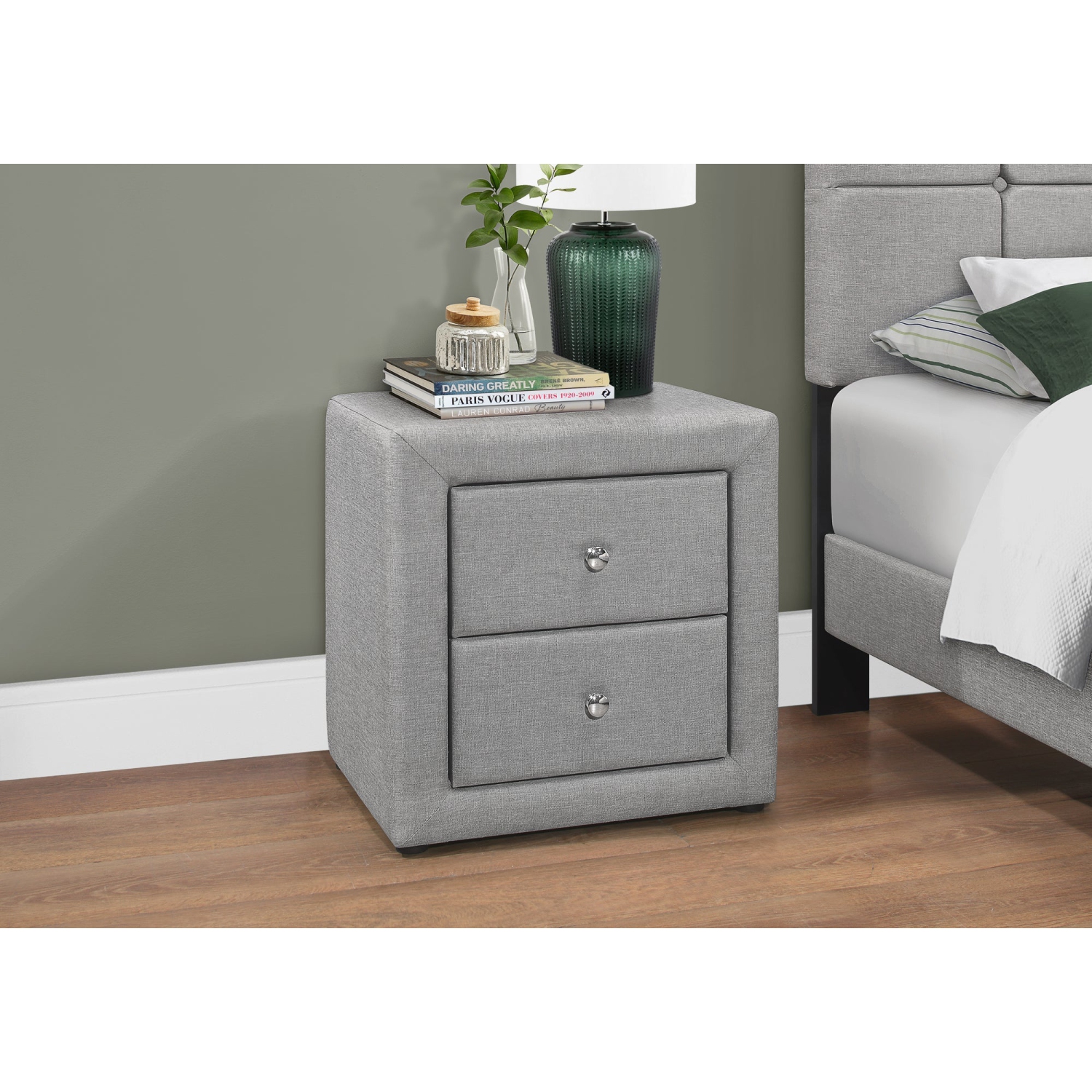 Monarch Specialties I 5604 Bedroom Accent 21"H Grey Linen Night Stand