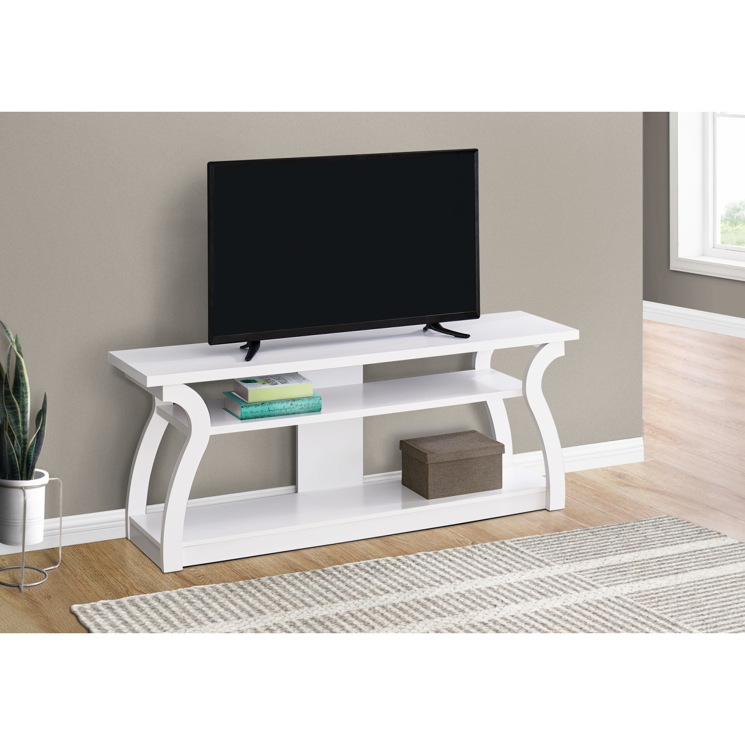Monarch Specialties I 2665 Meuble de TV 60"L Blanc