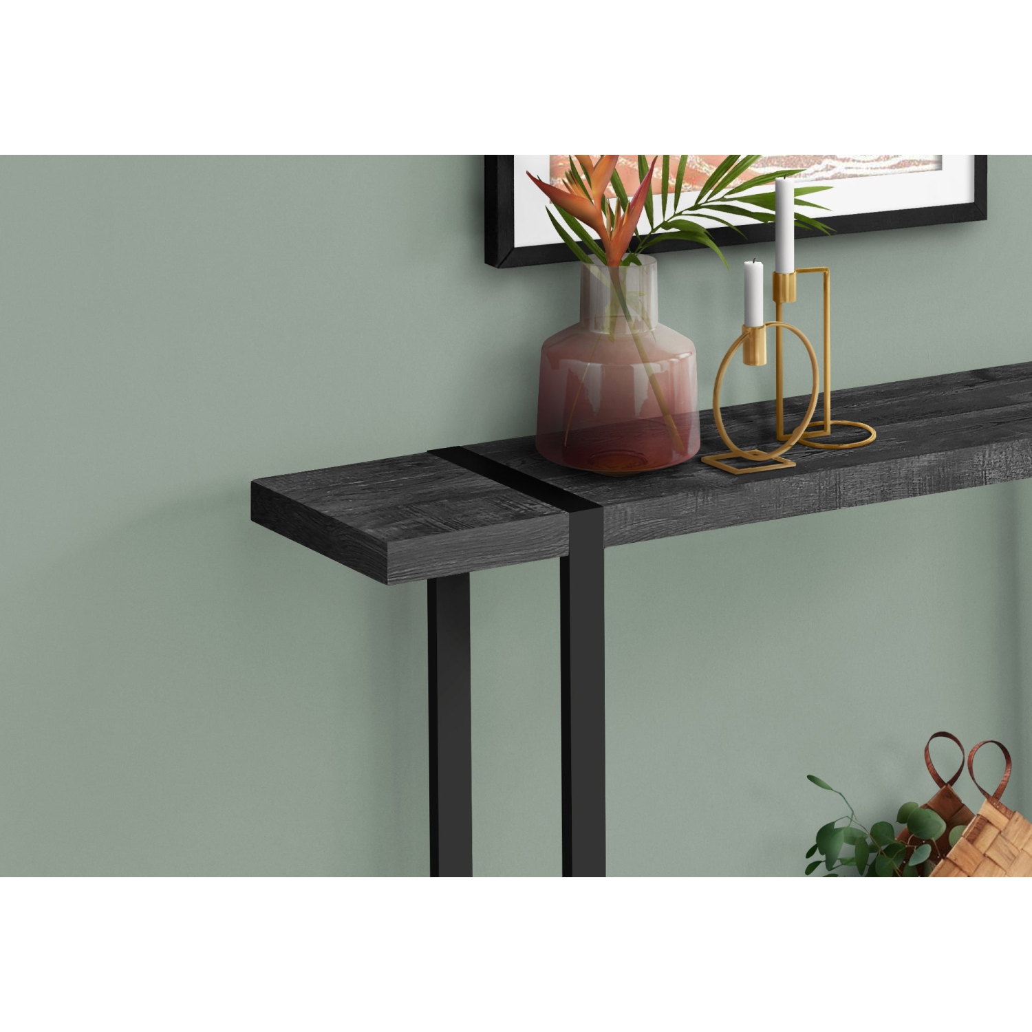 Monarch Specialties I 2861 Accent Table 48"L Black Reclaimed Wood-look Black