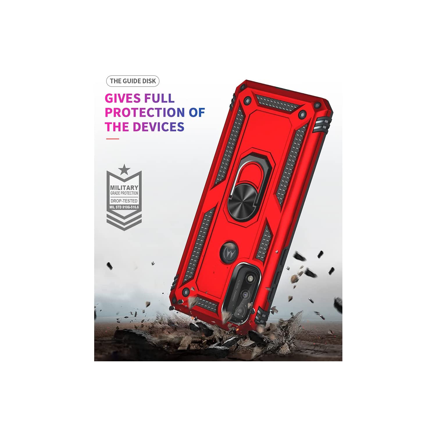 Anti-Drop Hybrid Magnetic Hard Armor Case with Ring Holder for Motorola Moto G Pure 2021 / G Power 2022 / G Play 2023, Red