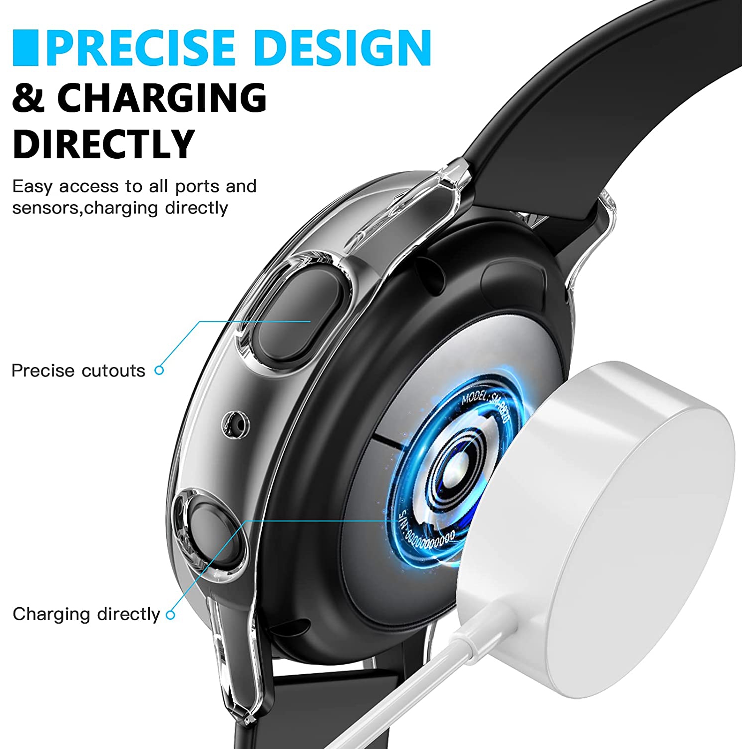 étui Housse de protection robuste avec protecteur d'écran en verre trempé pour Samsung Galaxy Active Watch 2, 44 mm, transparent