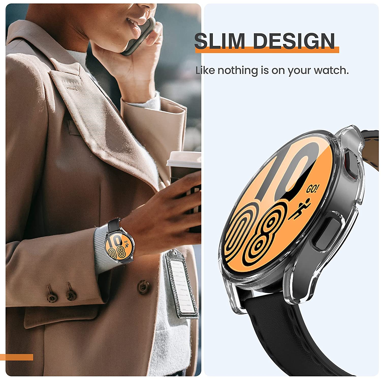 étui Housse de protection robuste avec protecteur d'écran en verre trempé pour Samsung Galaxy Watch 4, 40 mm, transparent