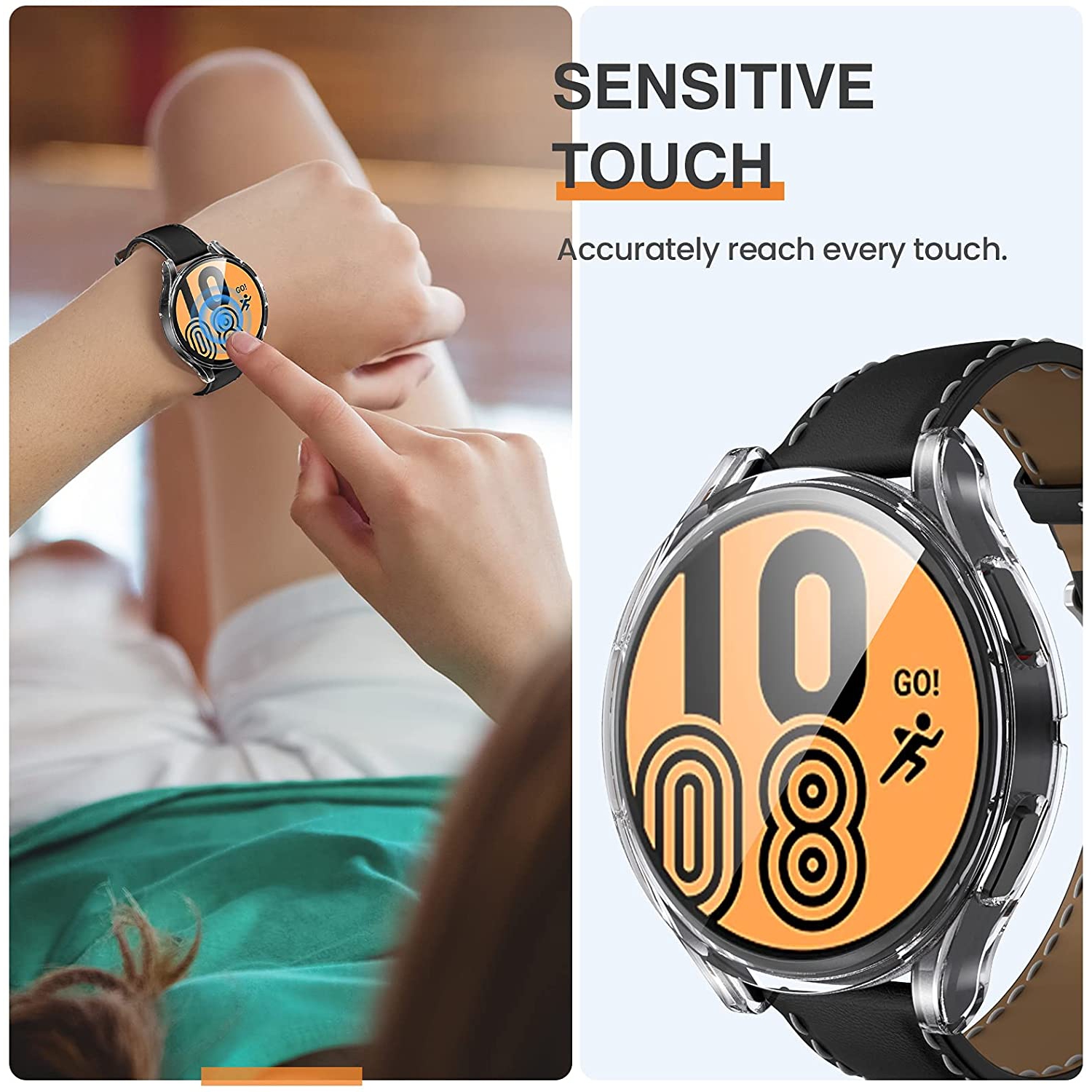 étui Housse de protection robuste avec protecteur d'écran en verre trempé pour Samsung Galaxy Watch 4, 40 mm, transparent