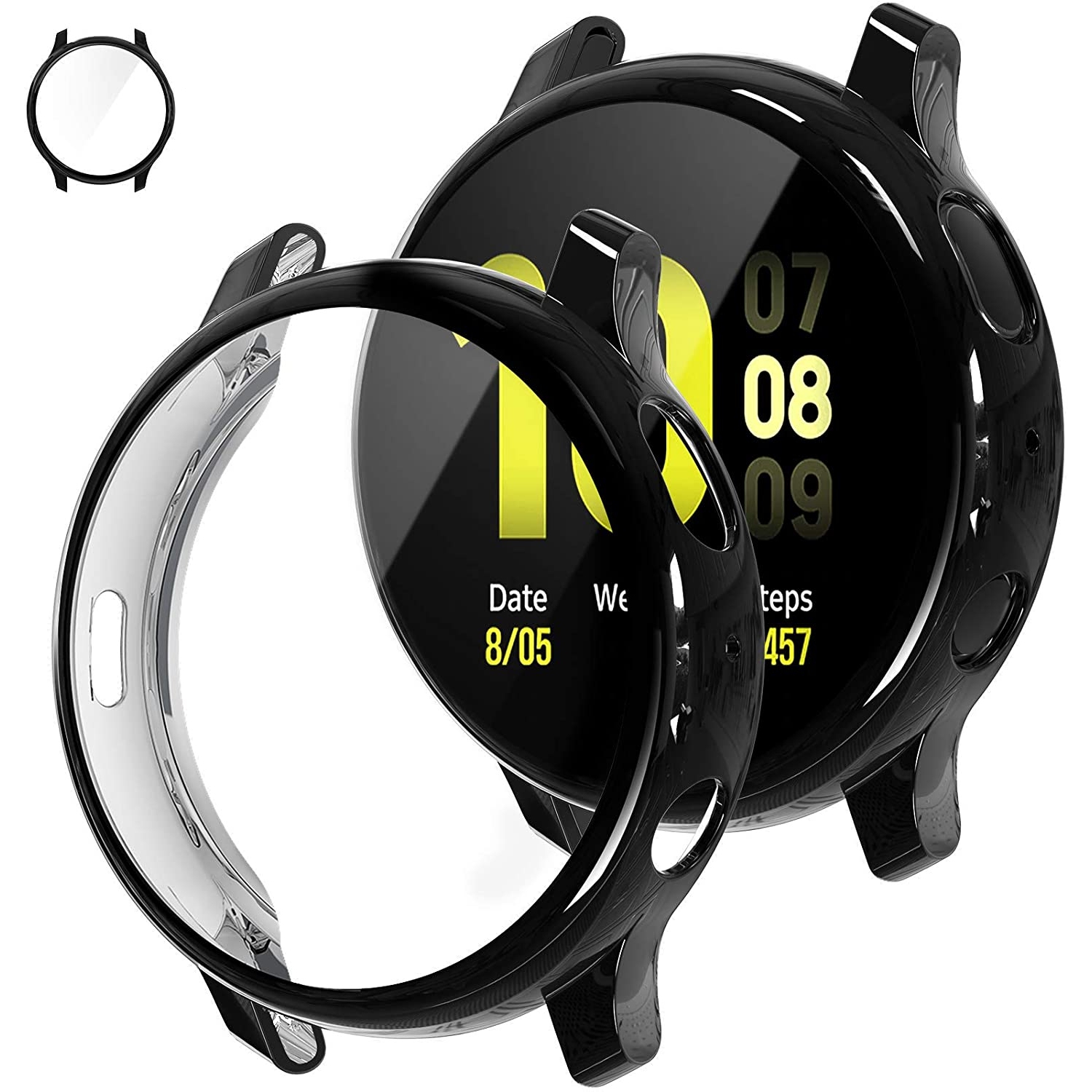 360°Full Protective Rugged Case Cover with Tempered Glass Screen Protector for Samsung Galaxy Watch 4, 40mm, Black