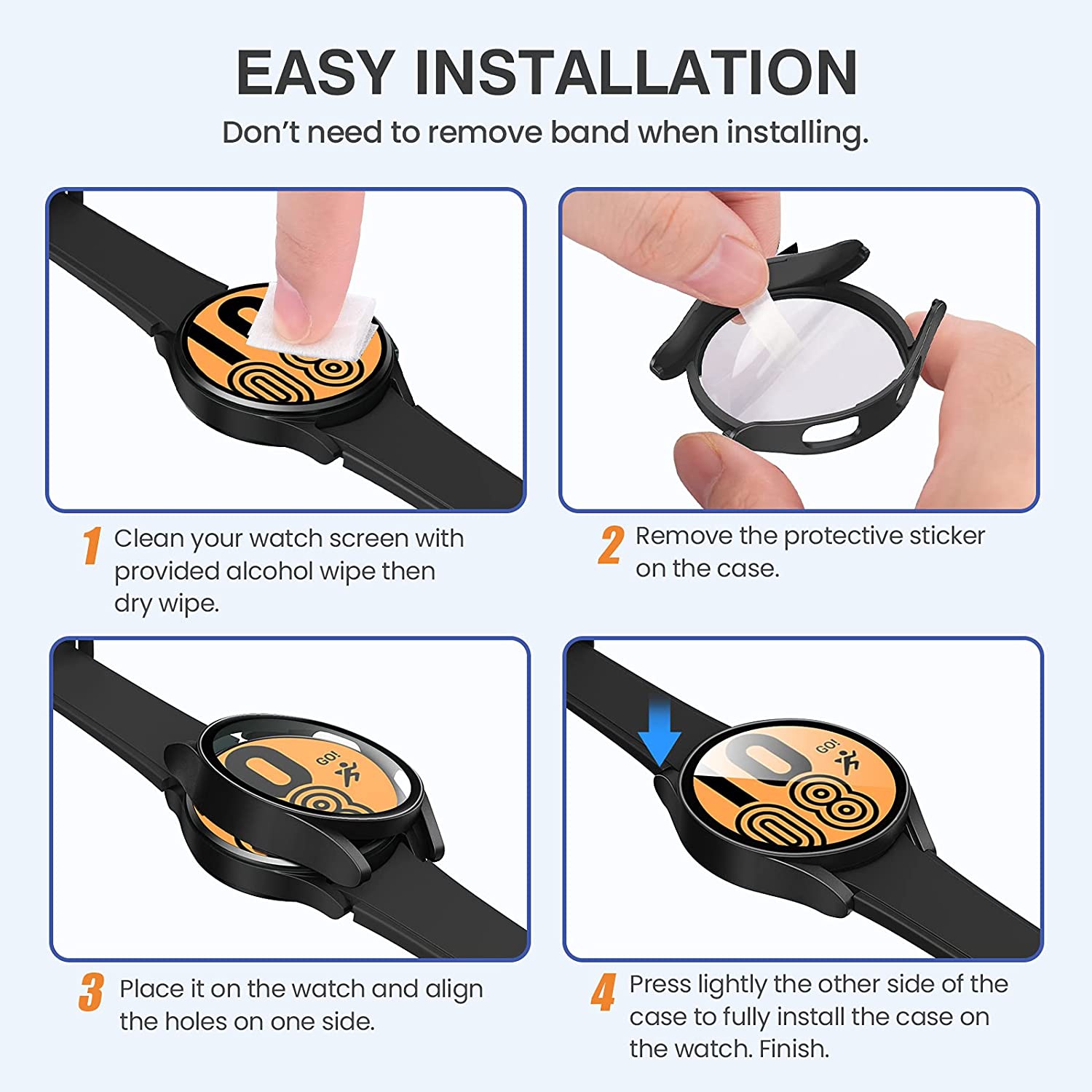 étui Housse de protection robuste avec protecteur d'écran en verre trempé pour Samsung Galaxy Watch 4, 40 mm, noir