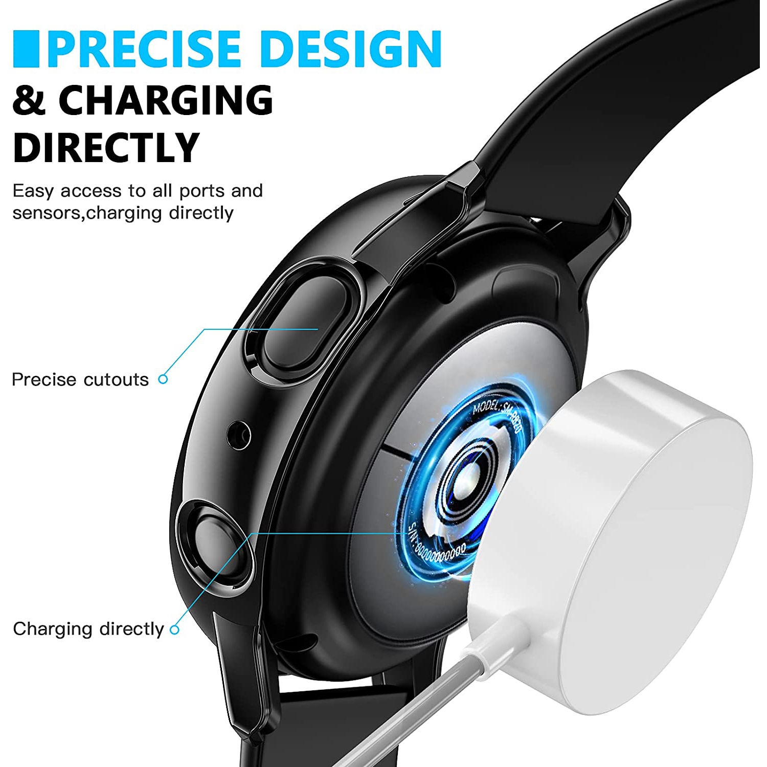 étui Housse de protection robuste avec protecteur d'écran en verre trempé pour Samsung Galaxy Active Watch 2, 40 mm, noir