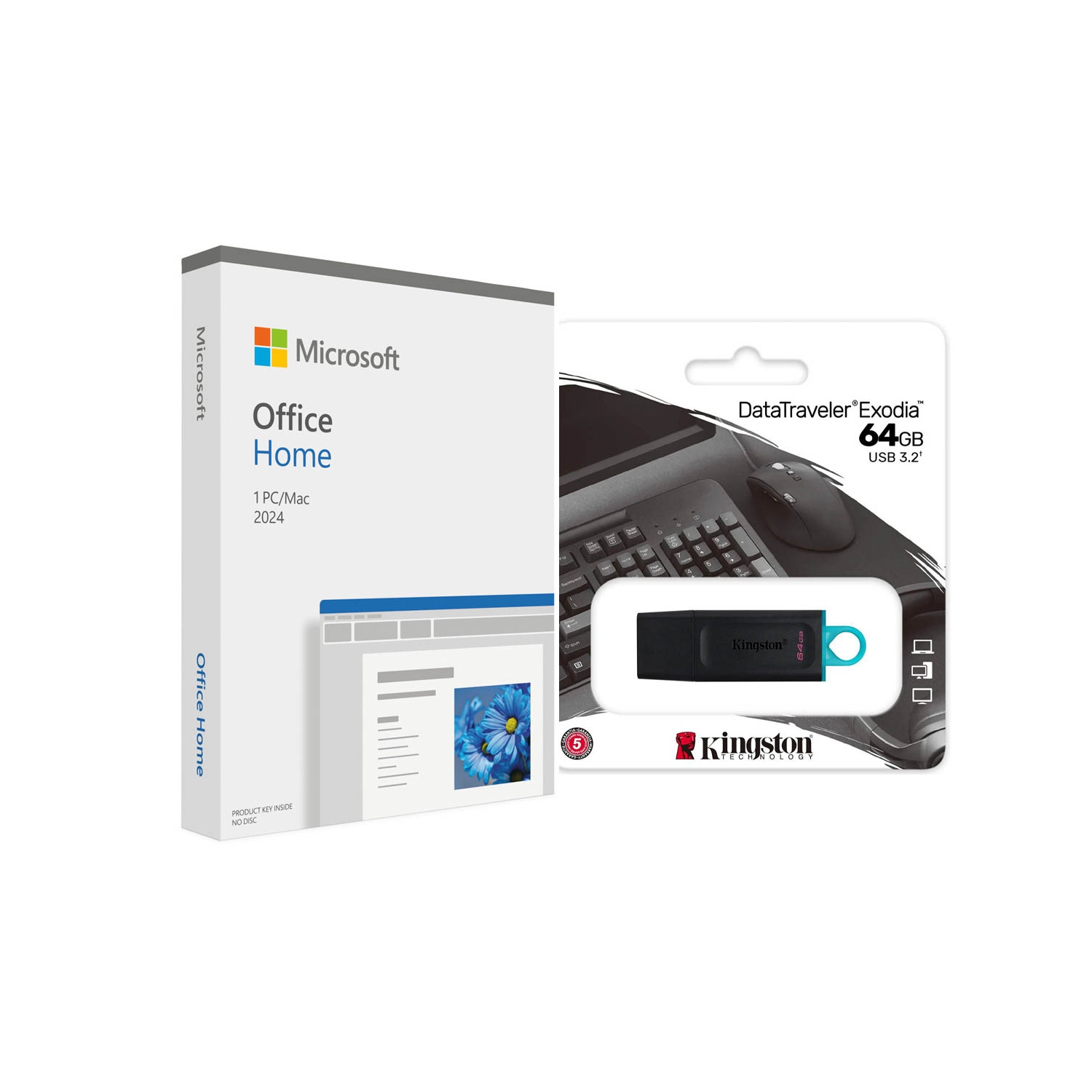 Microsoft Office 2024 Home | 1 Person, One-Time Purchase, Retail Box (w/ Key Card inside), English (PC/Mac) w/ Kingston 64GB USB 3.2 Drive