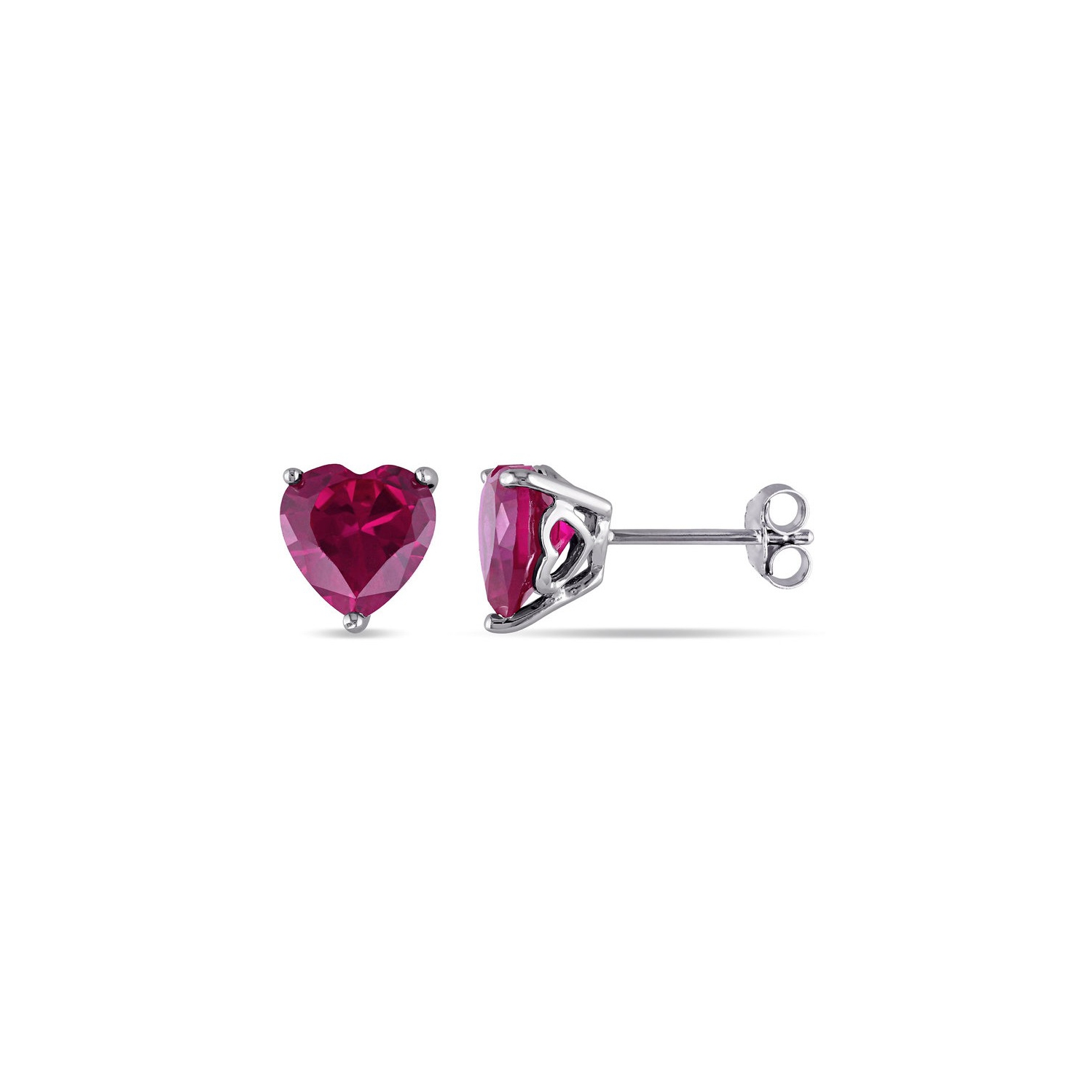 5.65 Carat Lab-Created Ruby Heart Solitaire Earrings in Sterling Silver