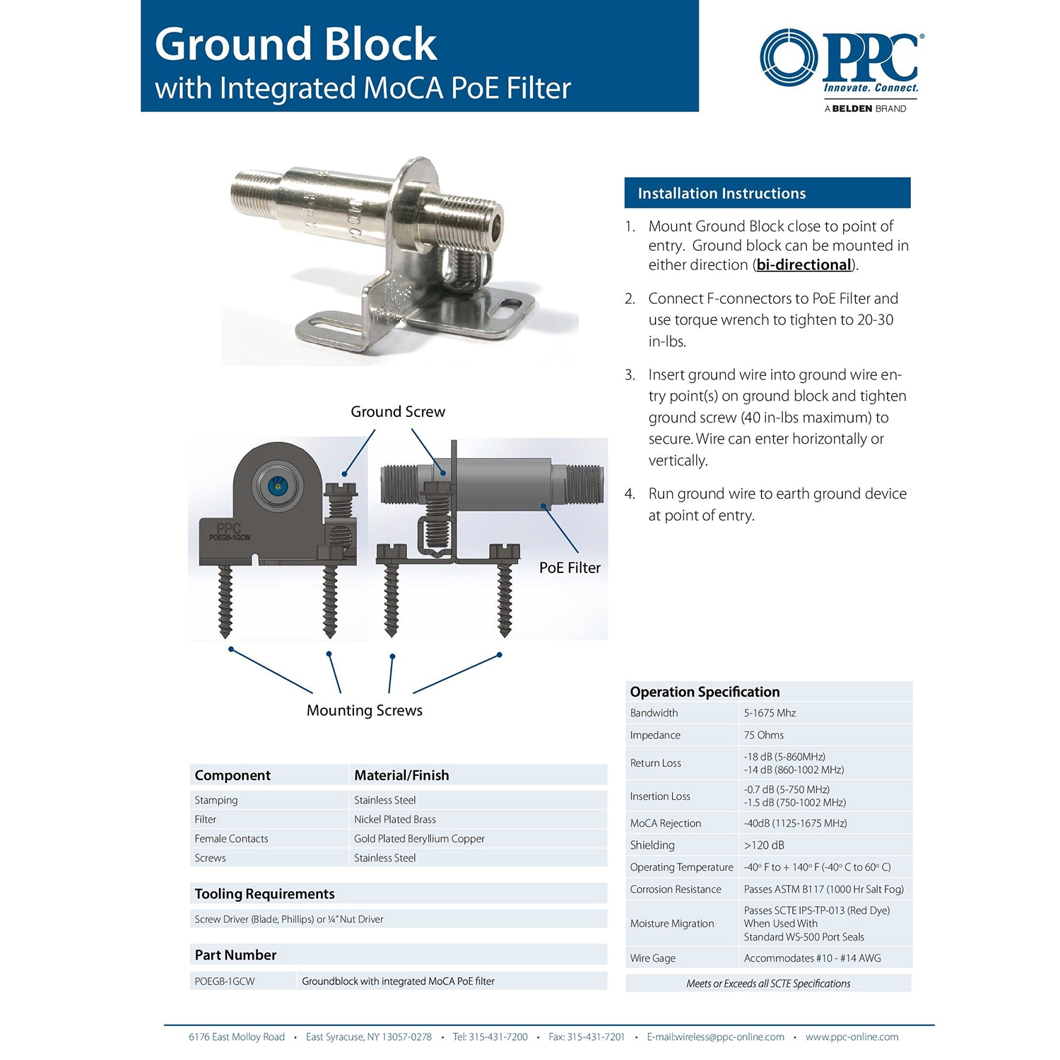 Belden 2-Pack PPC POEGB-1GCW Ground Block with Integrated MoCA PoE Filter