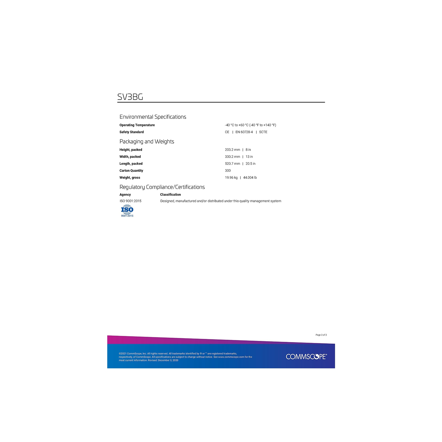 Commscope SV-3BG 3-way Balanced Coaxial Splitter, 5-1002 Mhz