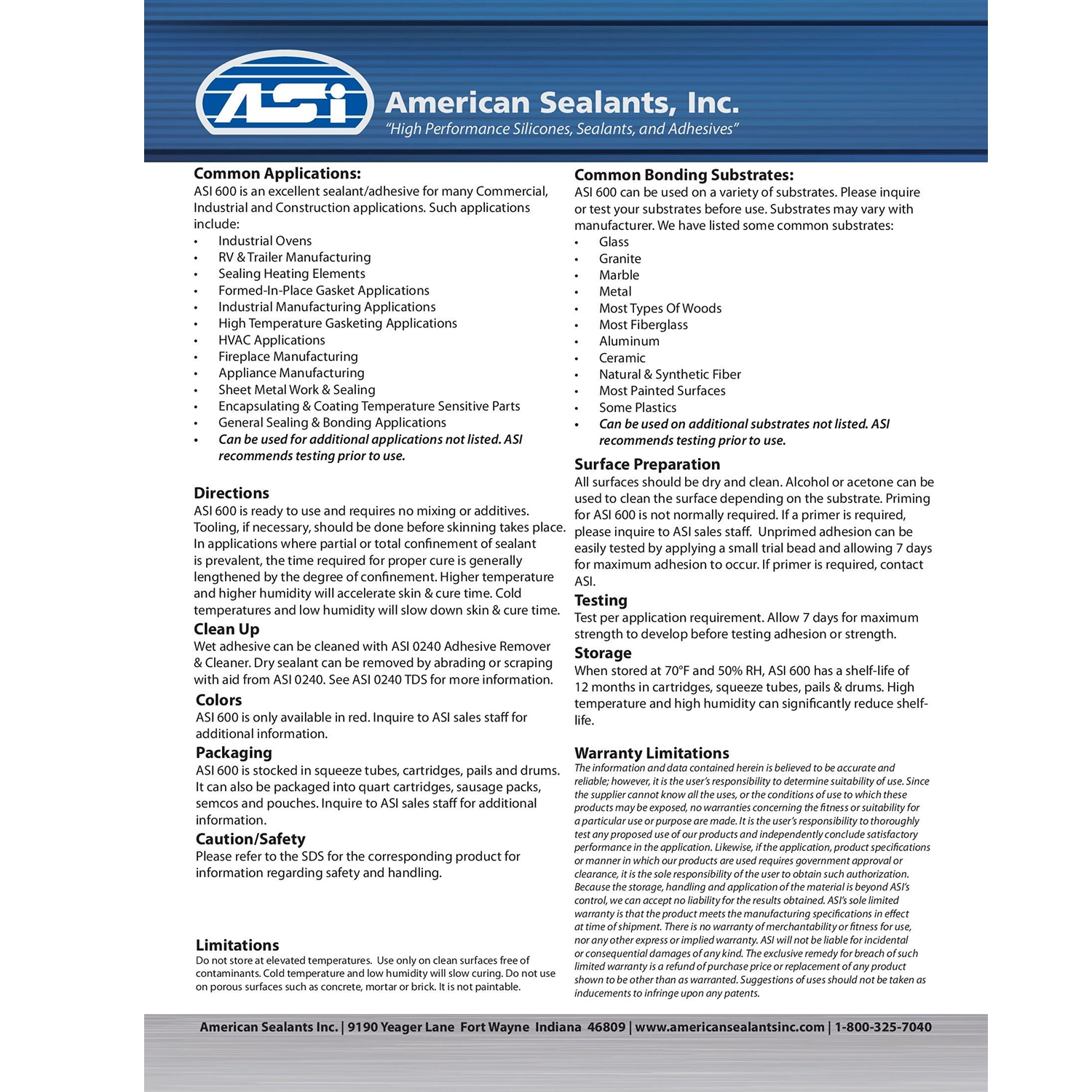 ASI 600 High Temperature RTV Silicone Sealant