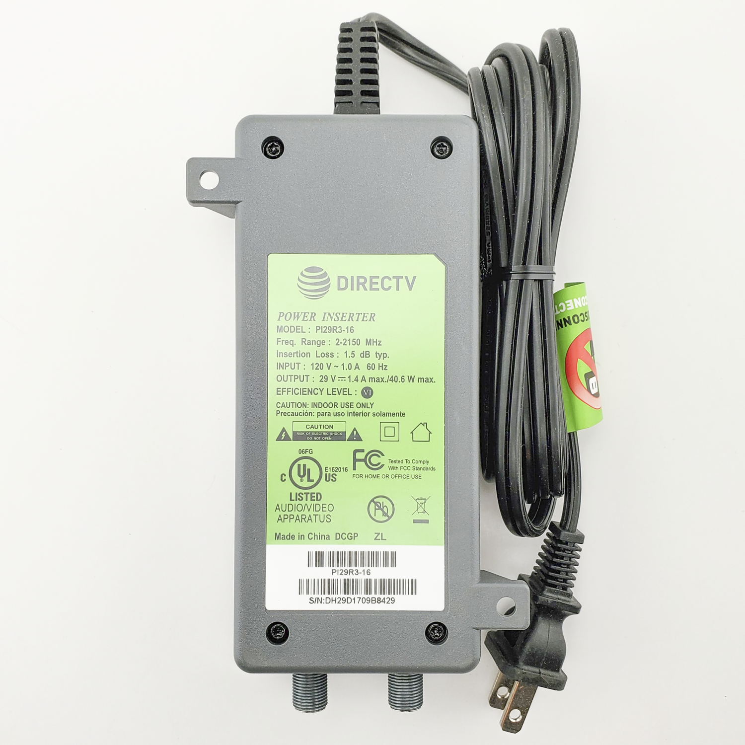 DirecTV 29 Volt Power Coaxial Inserter for SWM8 or SWM16 Multi-Switch