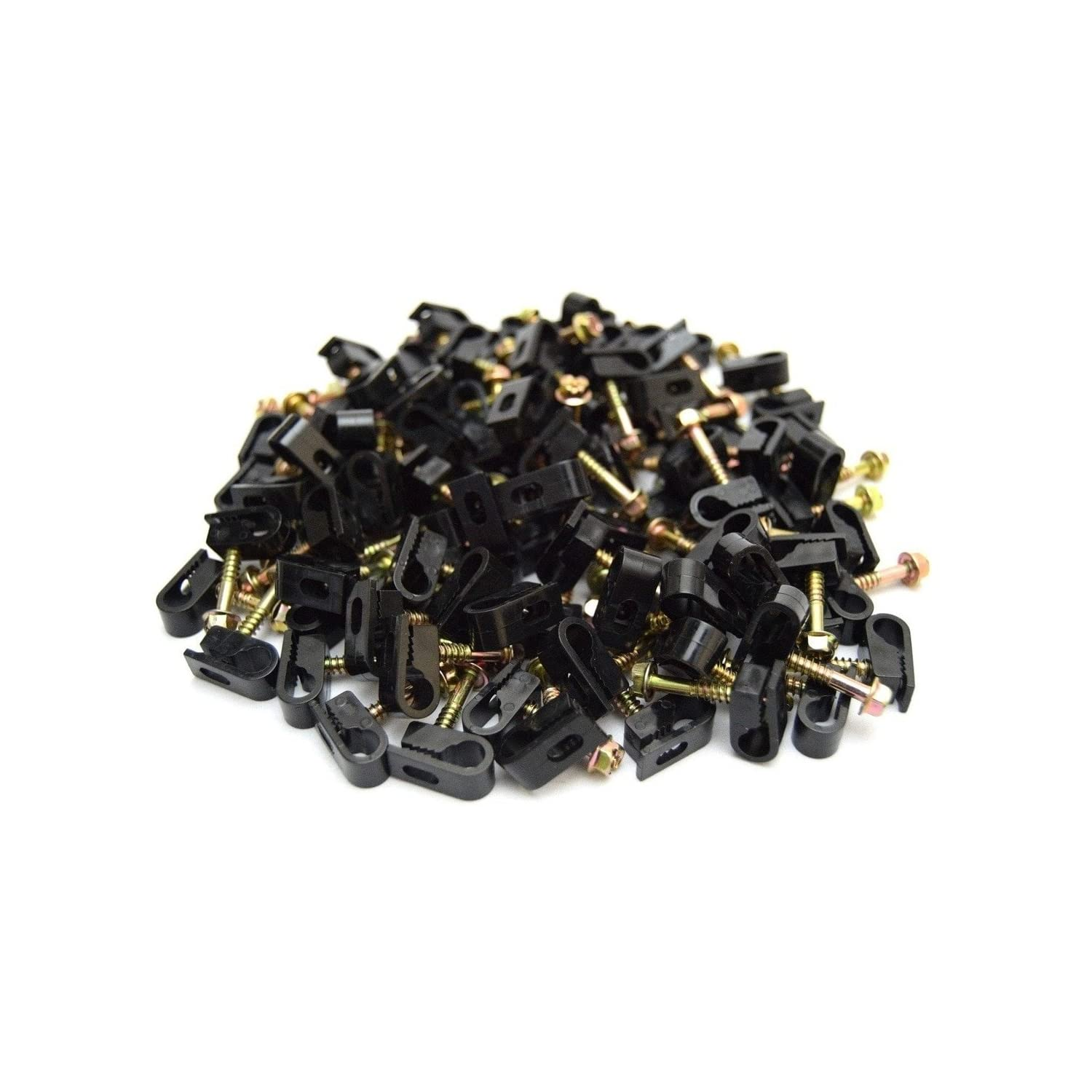 SatelliteSale Black RG6 Single Cable Grip Mounting Screw Clips 100 CT