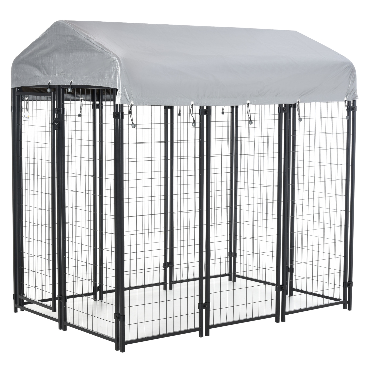 PawHut 6' x 4' x 6' Dog Run Outdoor, Large Outdoor Dog Kennel Welded Wire Steel Fence with UV-Resistant & Waterproof Cover, Secure Lock, Silver