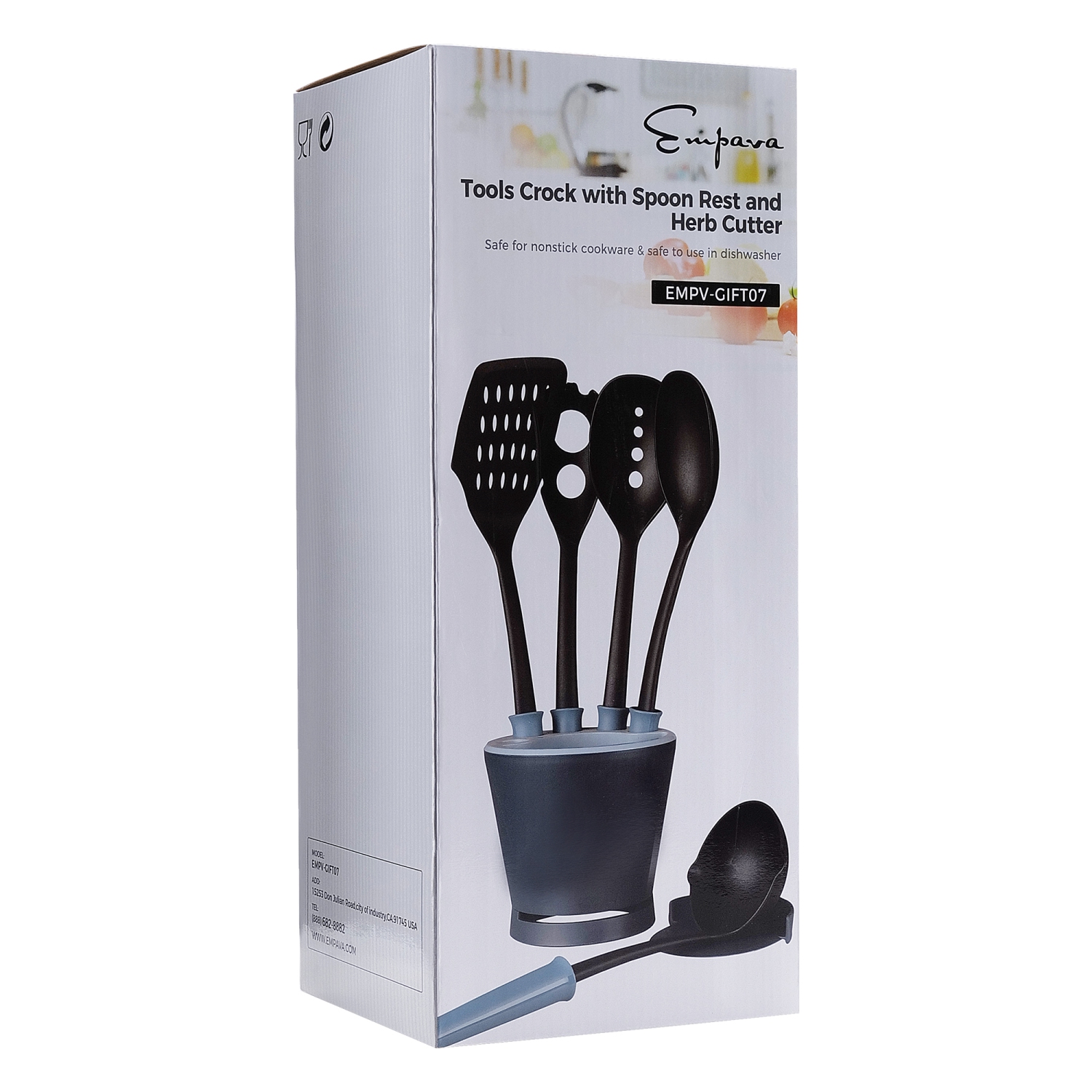 Crock Sets with 5 Pieces Kitchen Utensil with Spoon Rest, Ladle, Spaghetti Spoon, Slotted Turner, Solid Spoon, Slotted Spoon in Black