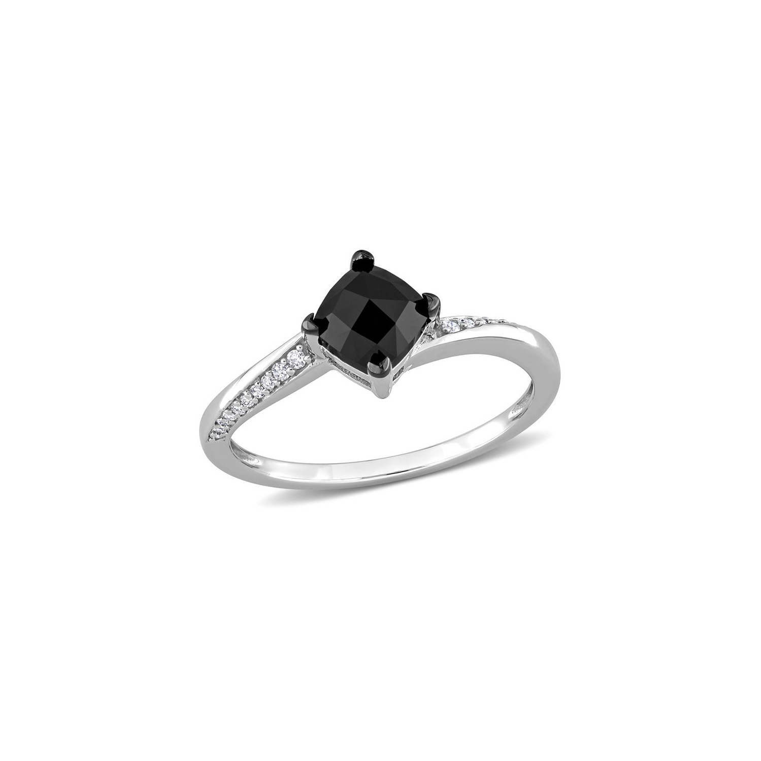 1.00 Carat Black Diamond Cushion-Cut Solitaire Engagement Ring in 10k White Gold