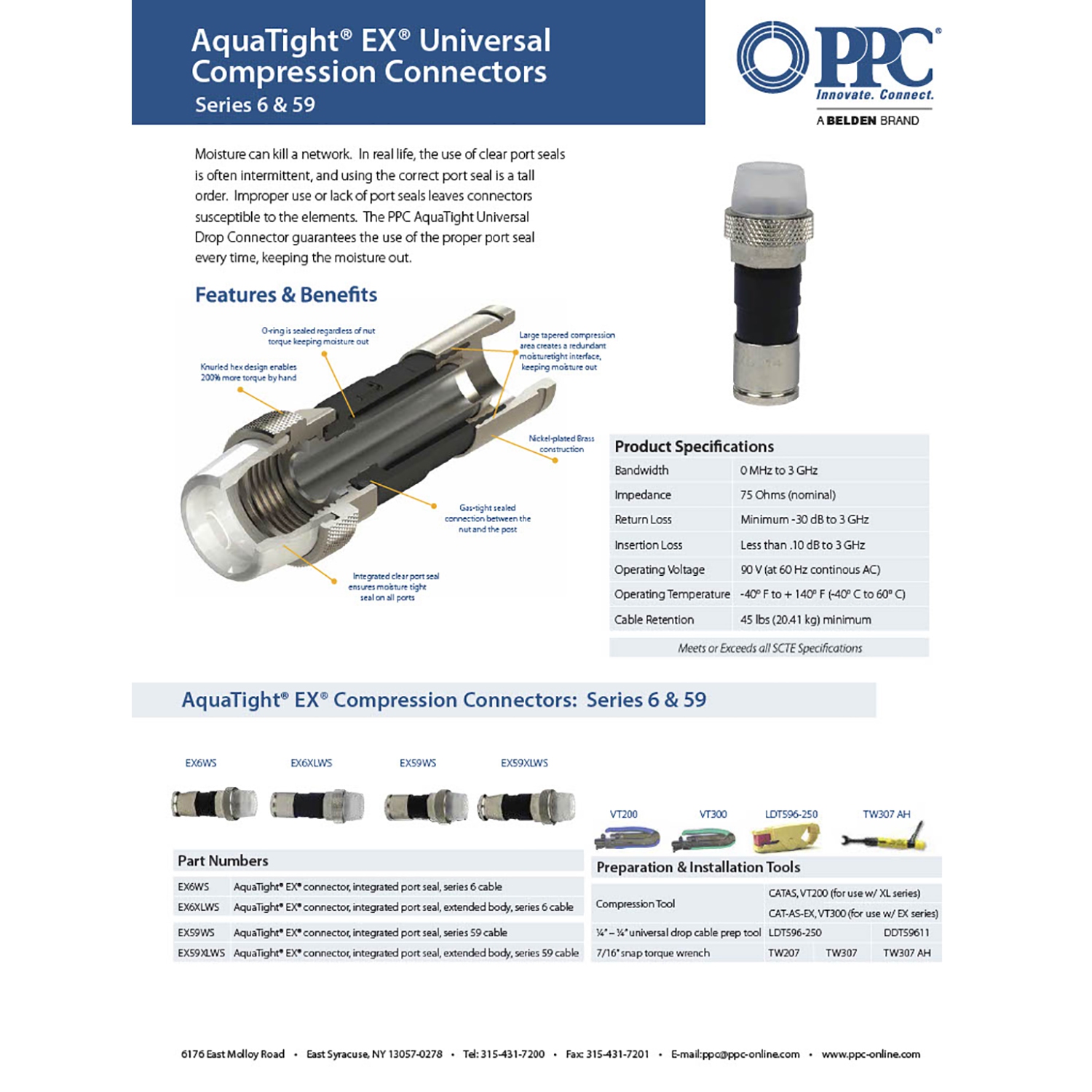 PPC EX6XLWS+AquaTight RG6 Coaxial Compression Connectors