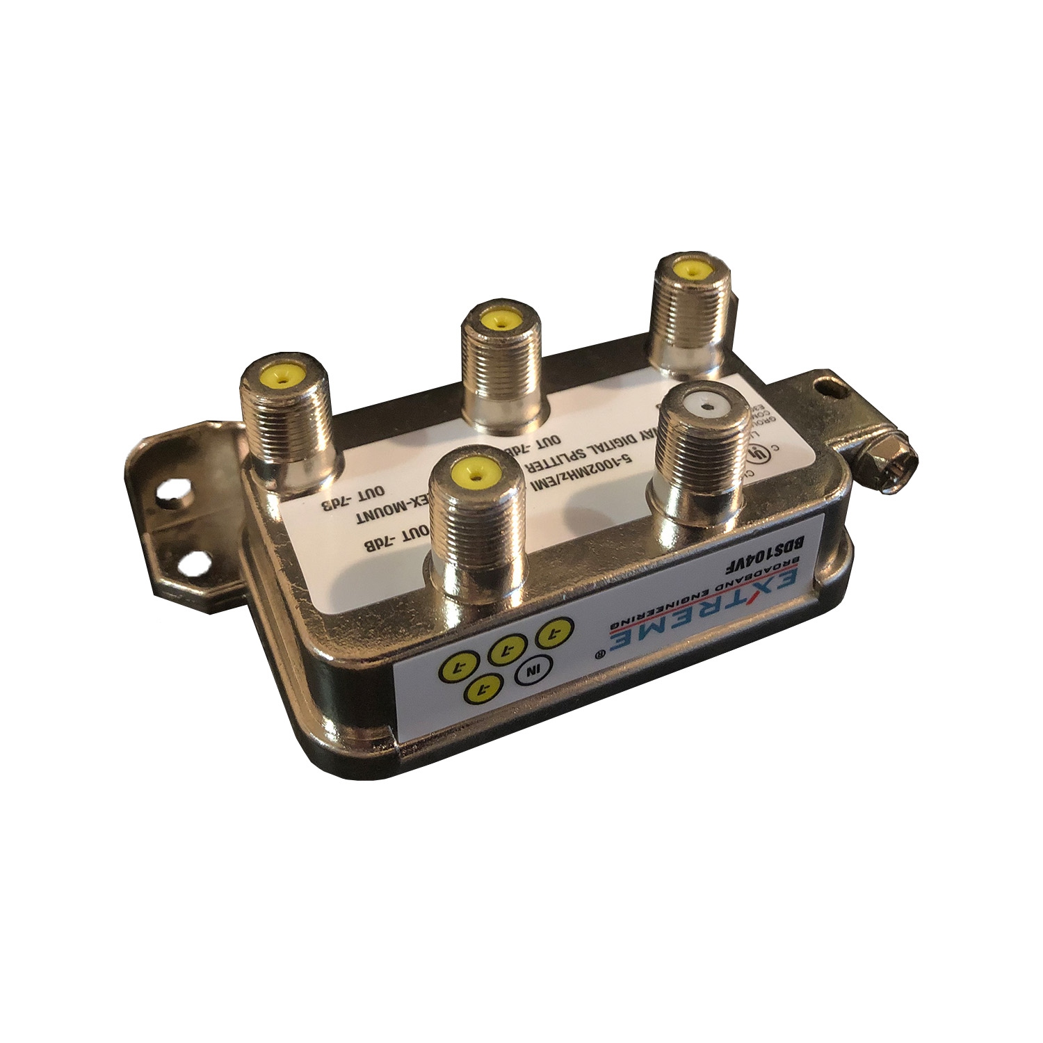 Extreme Broadband BDS104VF 4-Way Digital Splitter - Vertical Flex-Mount True Flex RG6 Coaxial Splitter