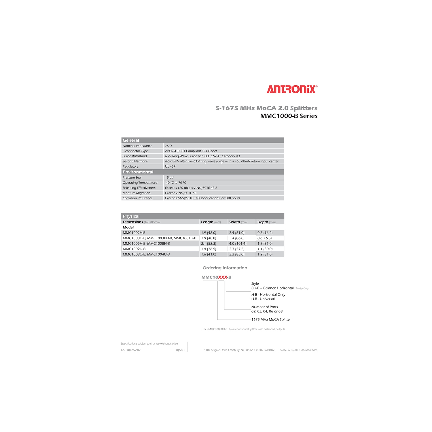 4 Way Antronix MMC1004H-B 5-1675 MHz MoCA 2.0 Splitter for Frontier Formerly Verizon Fios