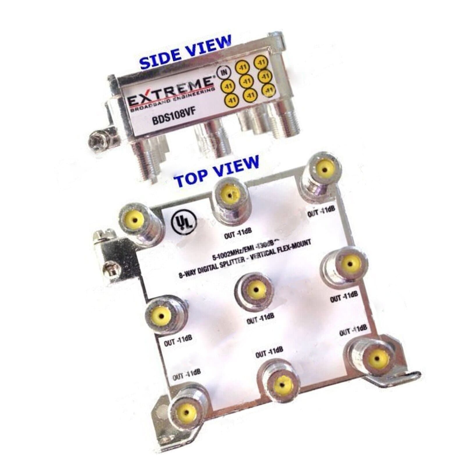 Extreme Broadband BDS108VF 8-Way Digital Splitter - Vertical Mount RG6 Splitter