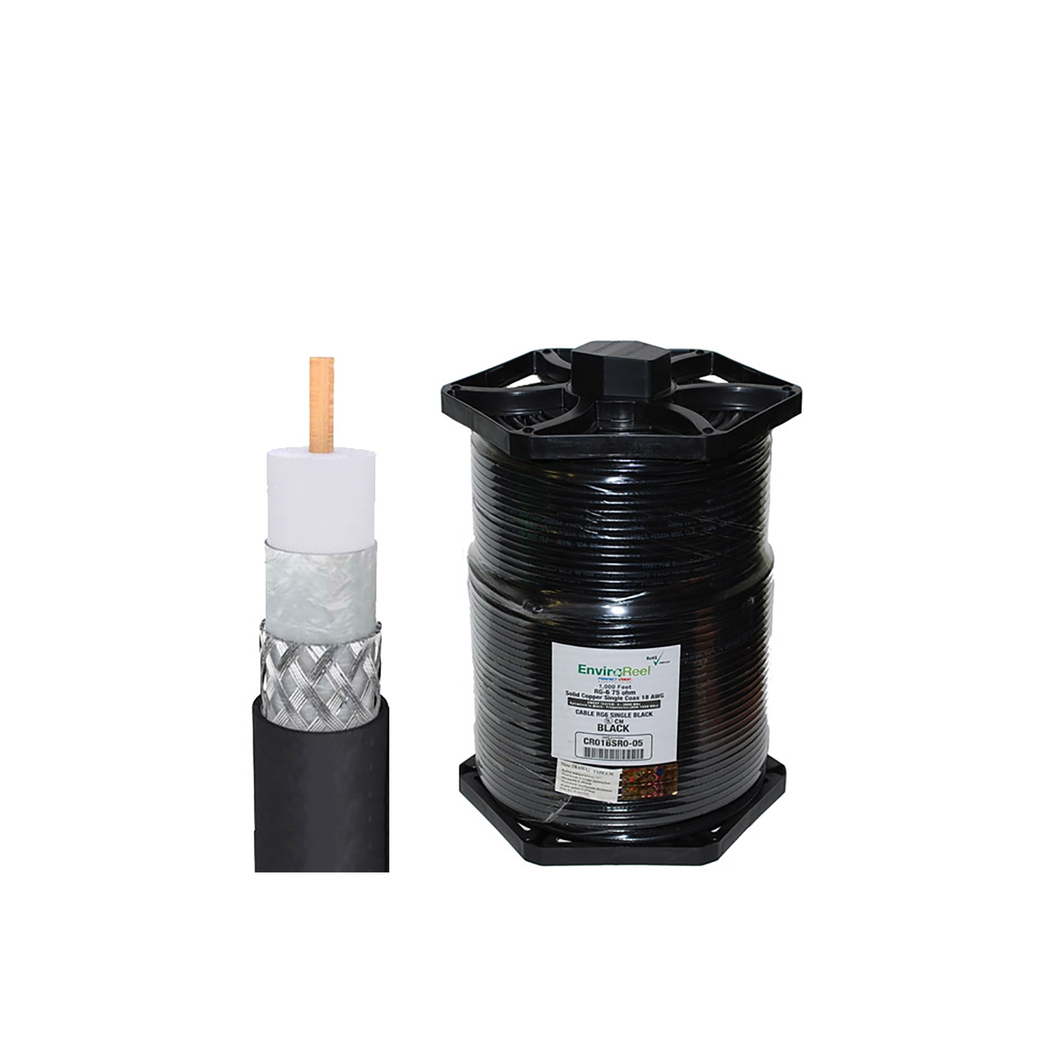 Perfect Vision RG6 Coax, Single Solid Copper, Black 1000FT EnviroReel Cable