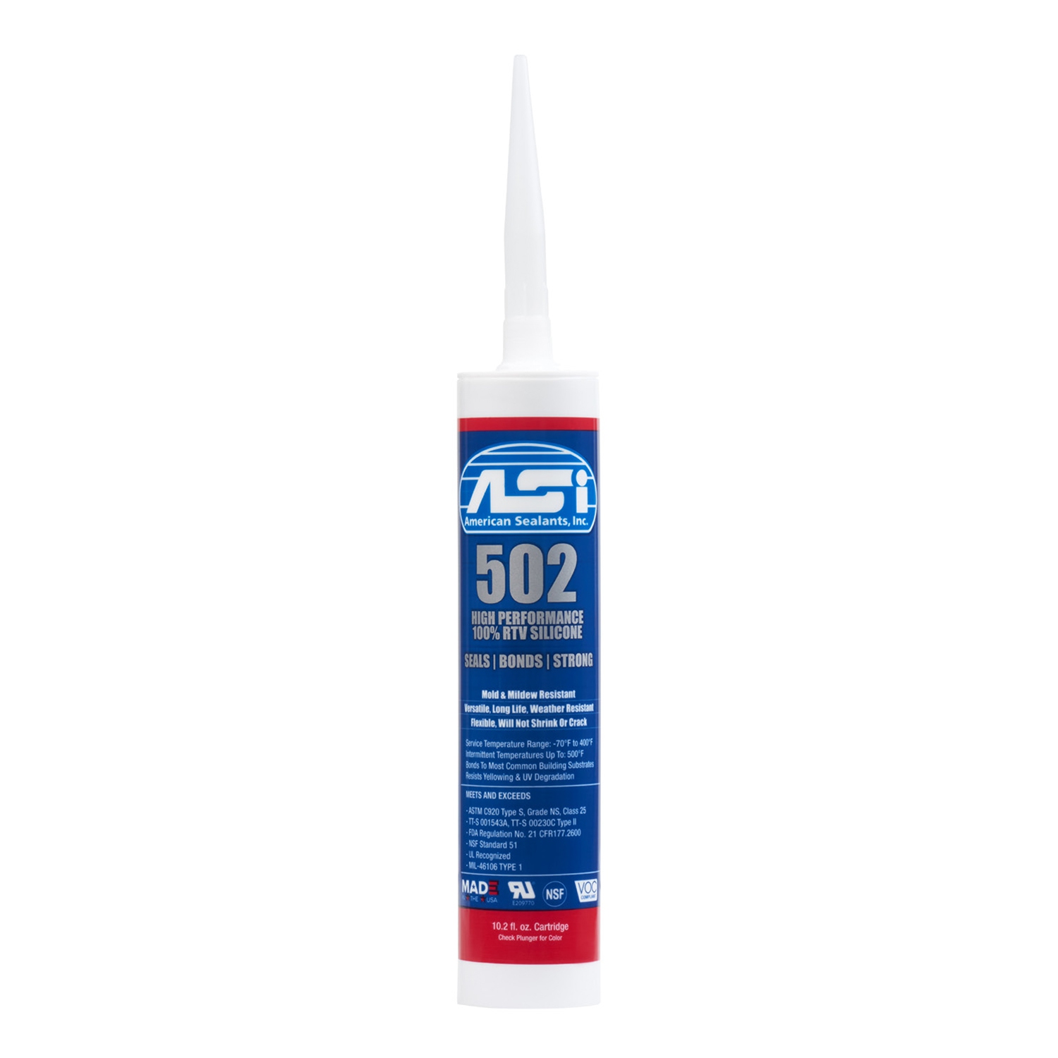 ASI 502 Clear Food Grade 100% RTV Silicone Sealant - 10.2 Oz Cartridge