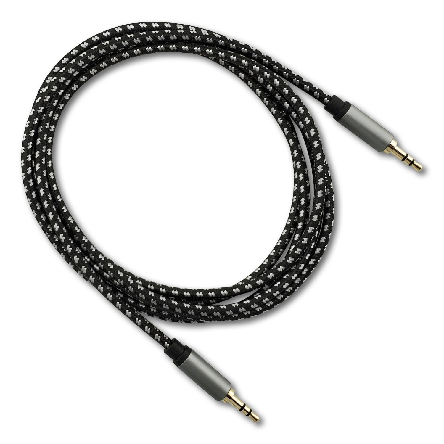 SatelliteSale Auxiliary 3.5mm Audio Jack Male to Male Digital Stereo Aux Cable Universal Wire Black/White Nylon Cord 6 feet