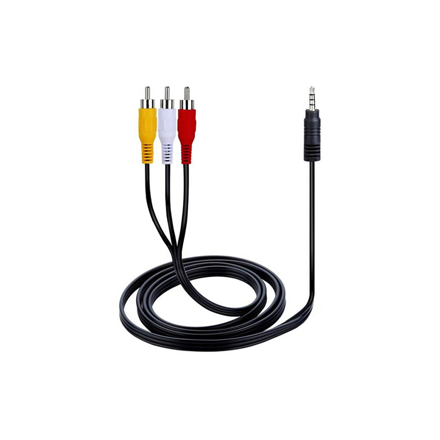 SatelliteSale Auxiliary 3.5mm Audio/Video Jack to 3 RCA Digital Stereo Composite Aux Cable Universal Wire PVC Black Cord 6 feet