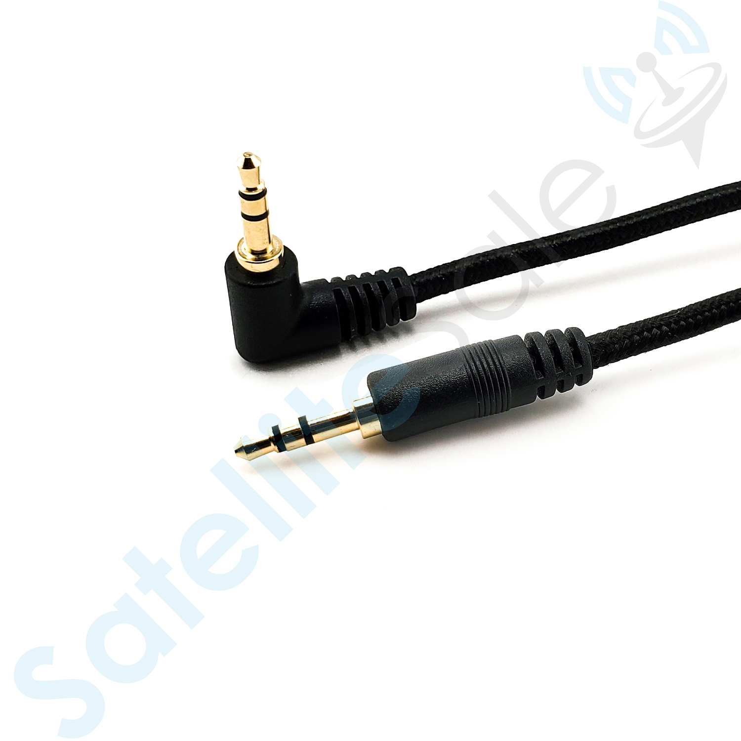 SatelliteSale Auxiliary 3.5mm Right Angle Audio Jack Male to Male Digital Stereo Aux Cable Universal Wire Black Nylon Cord 6 feet