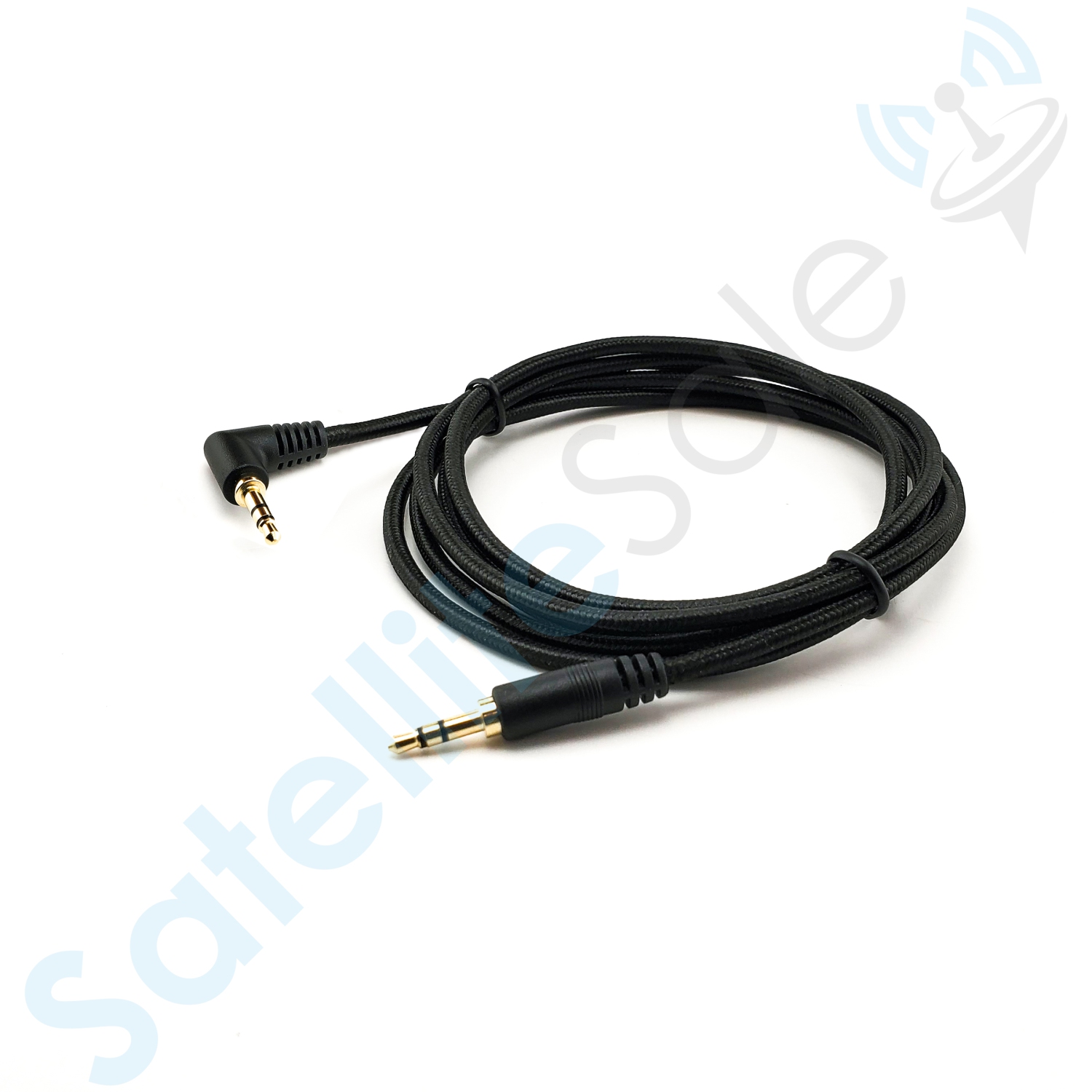 SatelliteSale Auxiliary 3.5mm Right Angle Audio Jack Male to Male Digital Stereo Aux Cable Universal Wire Black Nylon Cord 6 feet